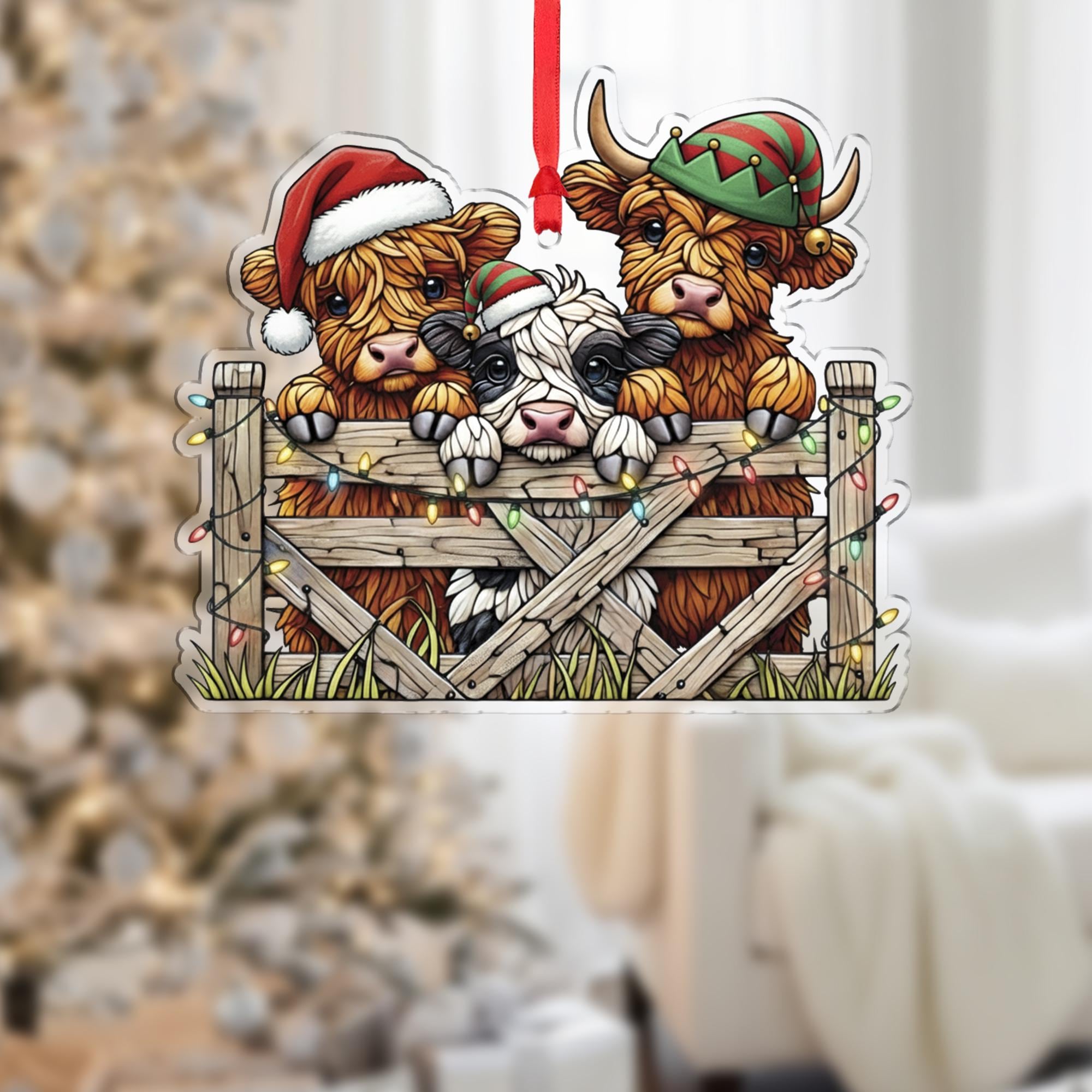 Personalized Christmas Cow Ornament – Holiday Farm Animal Keepsake