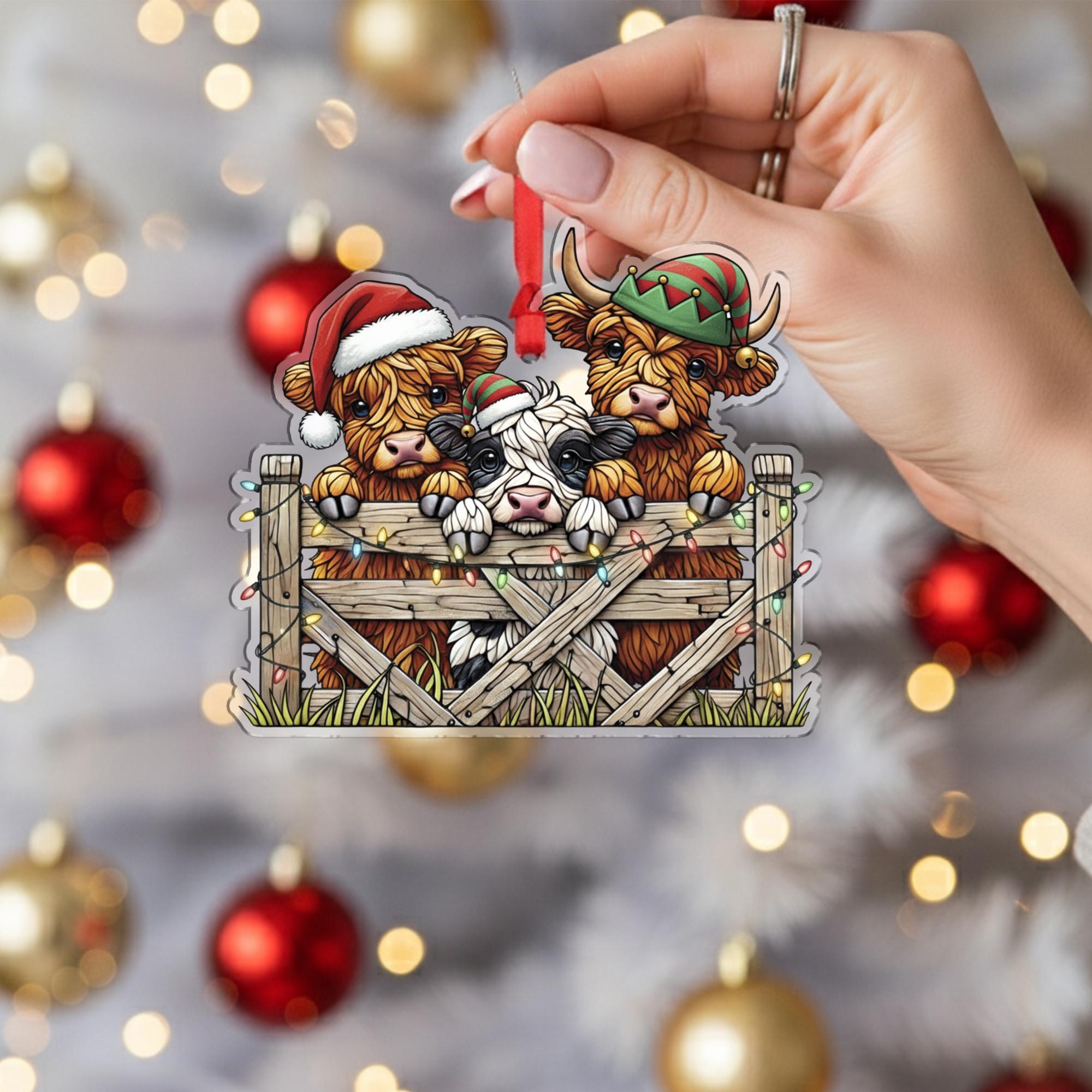 Personalized Christmas Cow Ornament – Holiday Farm Animal Keepsake