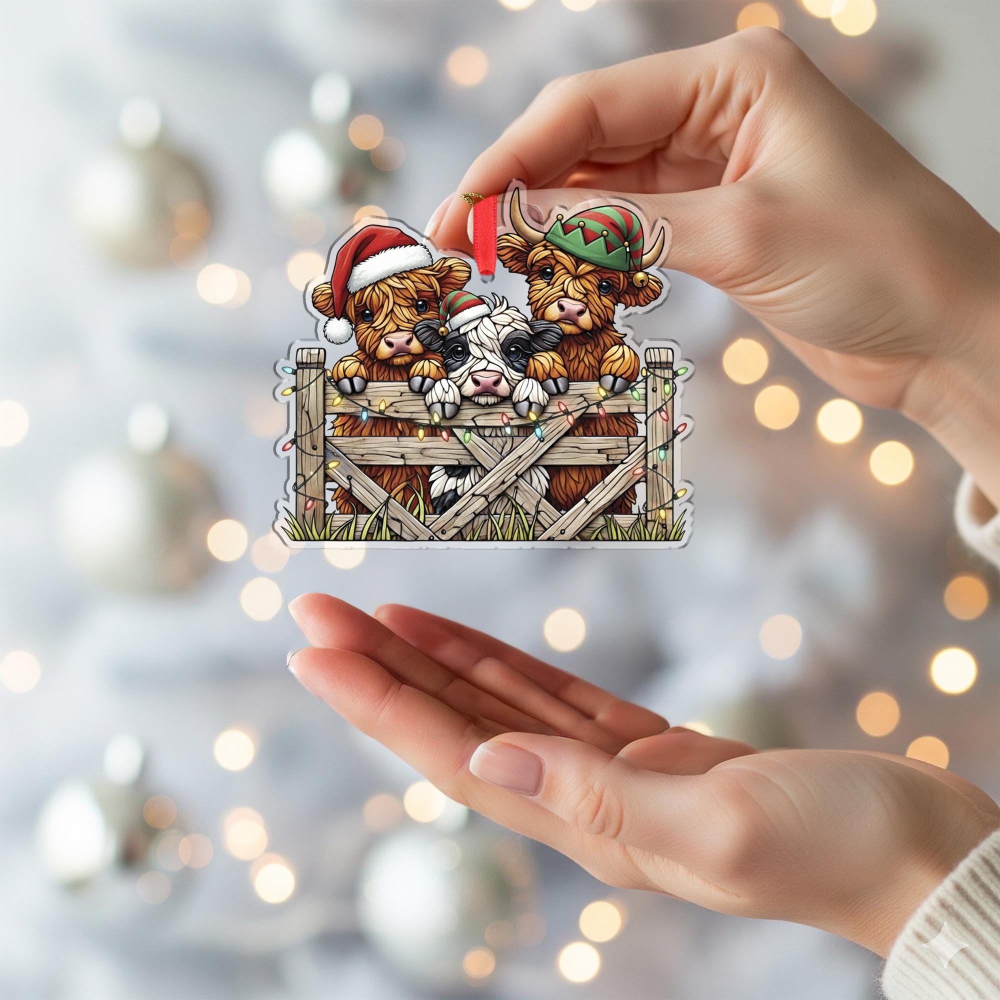 Personalized Christmas Cow Ornament – Holiday Farm Animal Keepsake