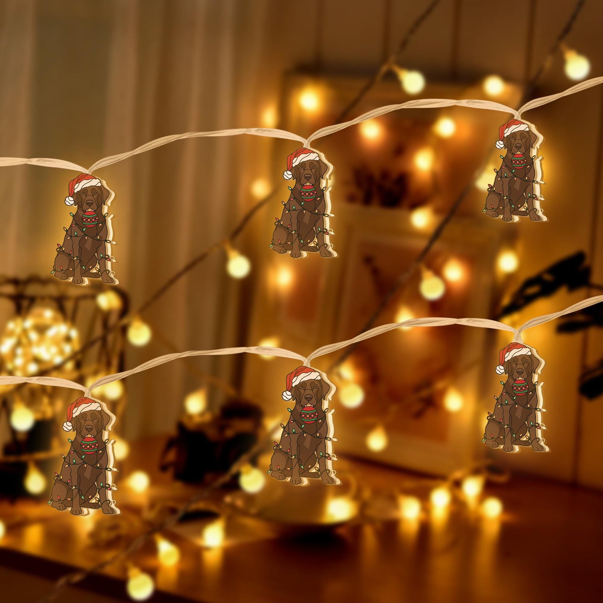 Chocolate Labrador String Lights – Christmas Dog Fairy Light Decor for Pet Lovers