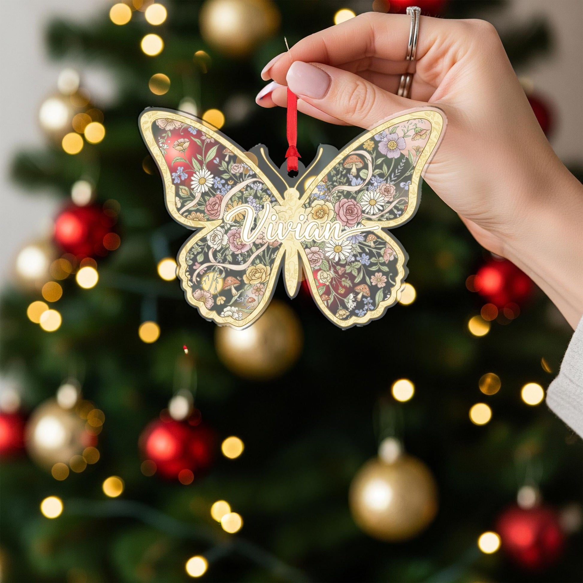 Personalized Butterfly Ornament – Acrylic Floral Decoration with Custom Name Design