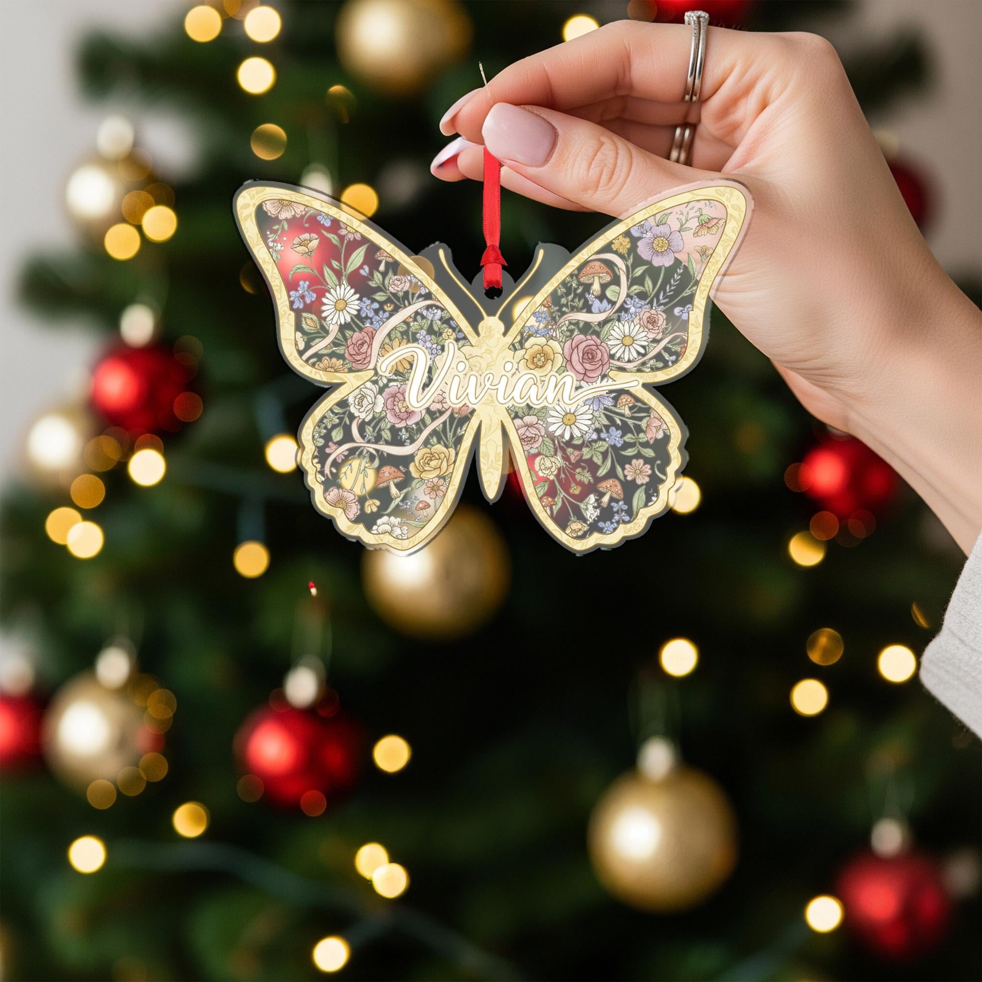 Personalized Butterfly Ornament – Acrylic Floral Decoration with Custom Name Design