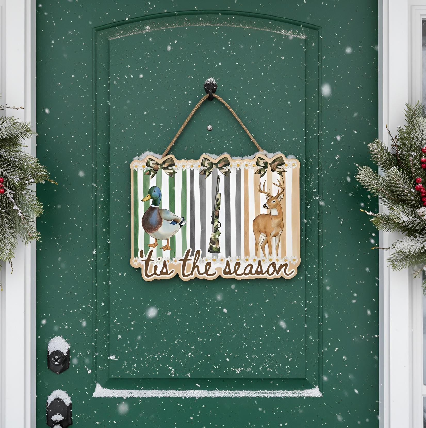 Duck Deer Hunting Sign: Camo Cabin Wooden Wall Decor