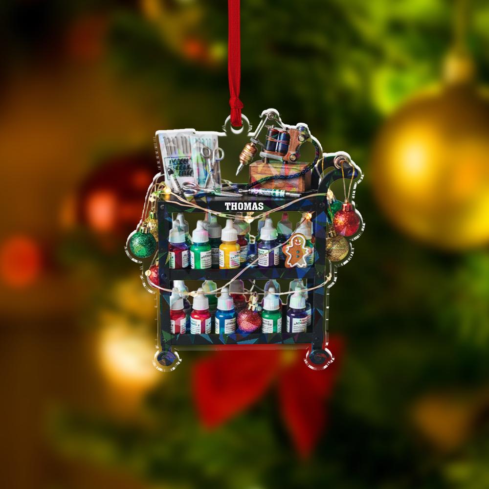Personalized Acrylic Ornament: Tattoo Machine Design Keepsake – Custom Name Decoration