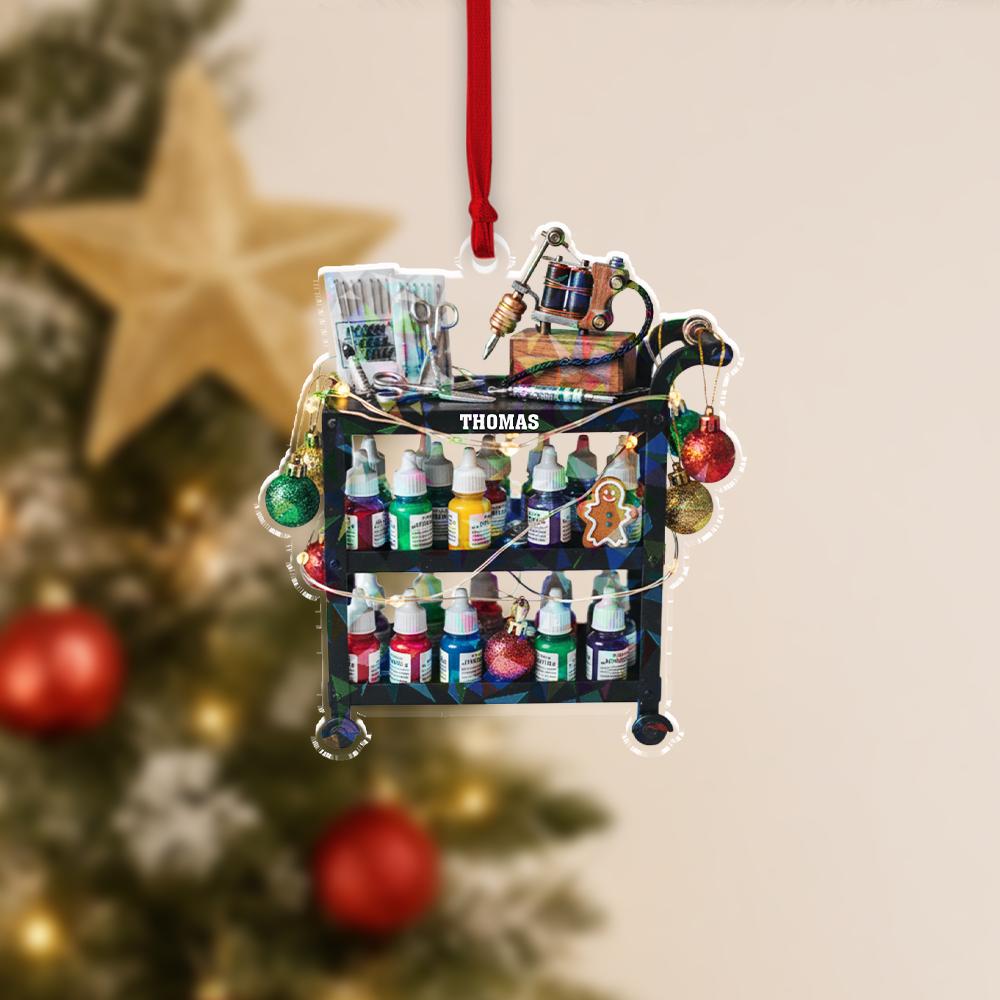 Personalized Acrylic Ornament: Tattoo Machine Design Keepsake – Custom Name Decoration
