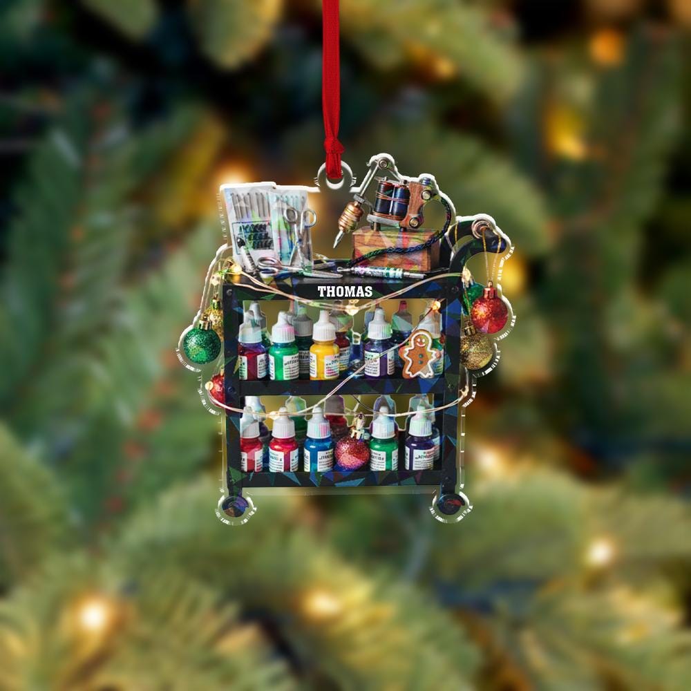Personalized Acrylic Ornament: Tattoo Machine Design Keepsake – Custom Name Decoration