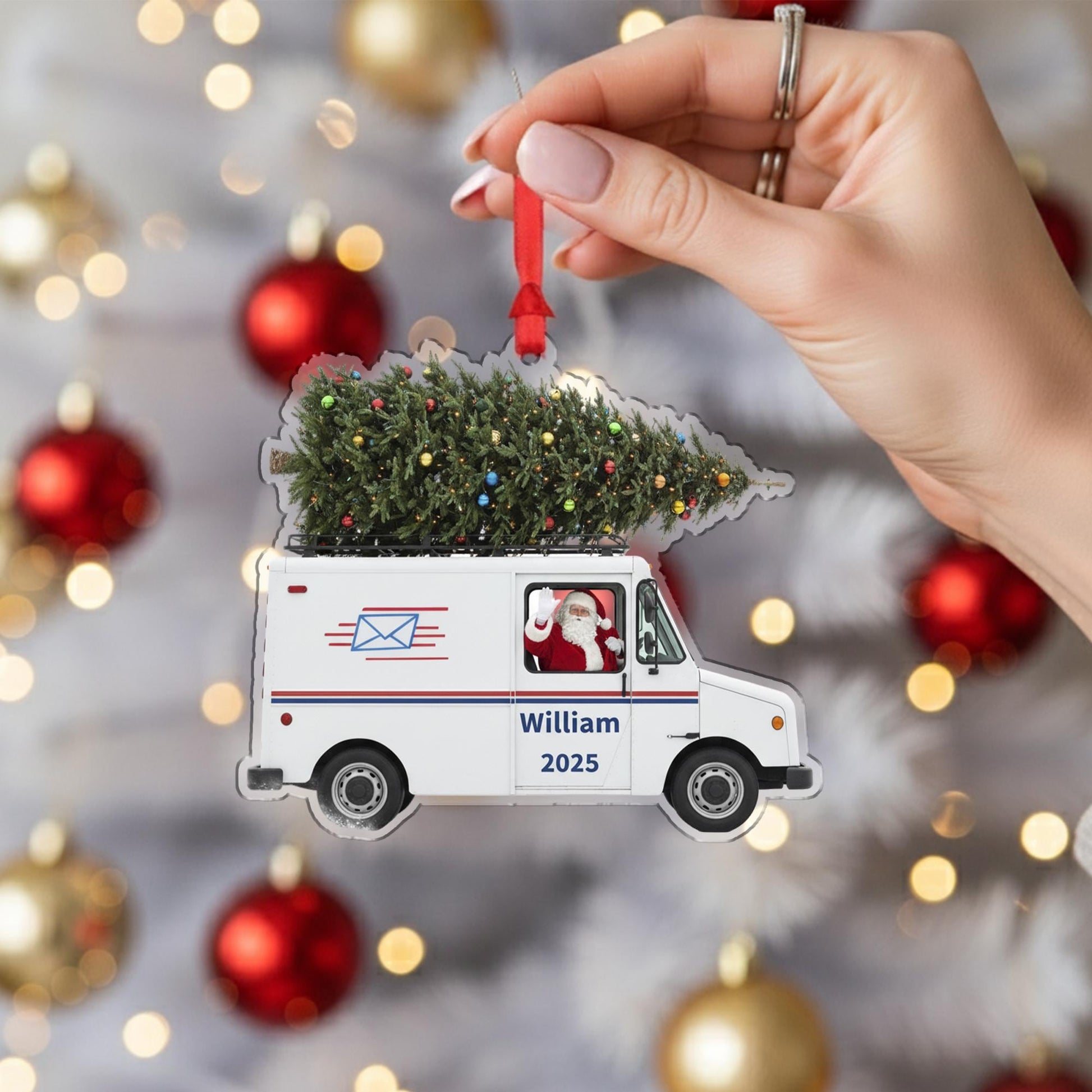 Personalized Mail Truck Ornament – Custom Postal Worker Christmas Tree Gift 2025