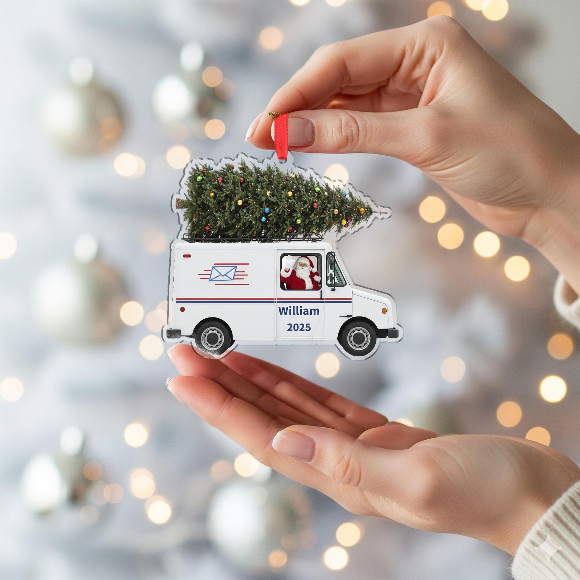 Personalized Mail Truck Ornament – Custom Postal Worker Christmas Tree Gift 2025