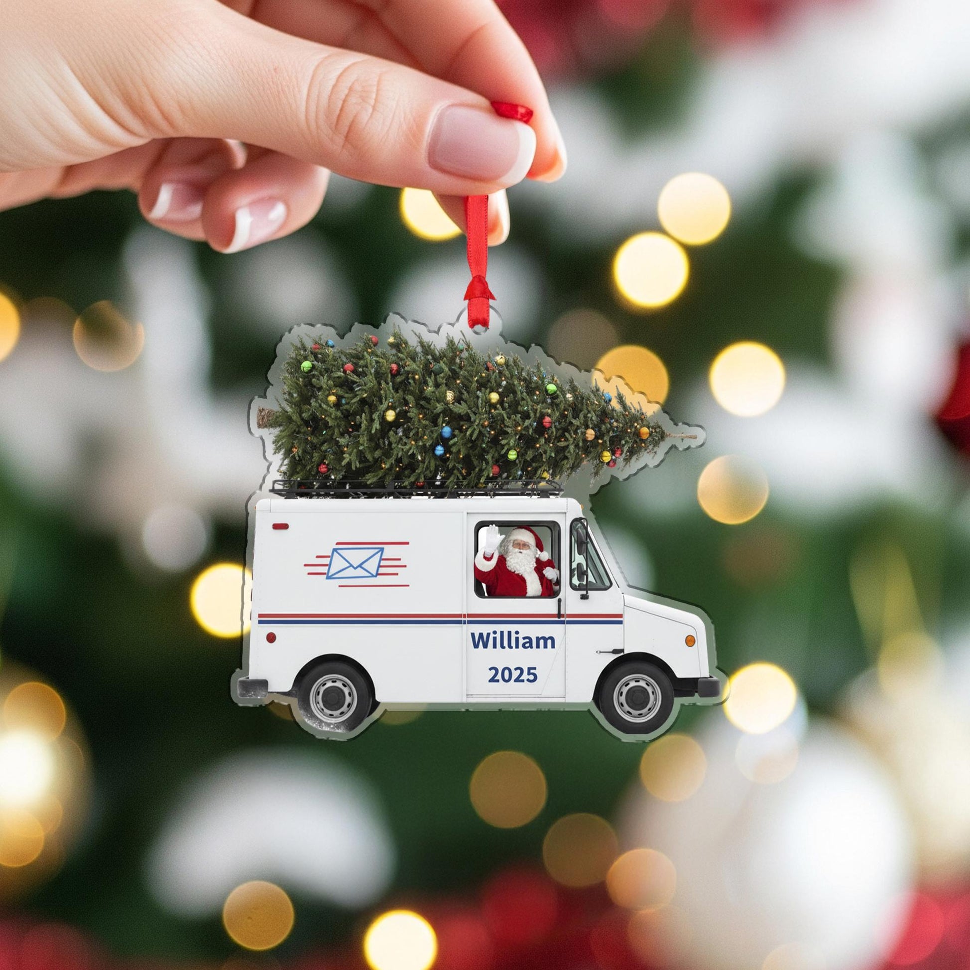 Personalized Mail Truck Ornament – Custom Postal Worker Christmas Tree Gift 2025