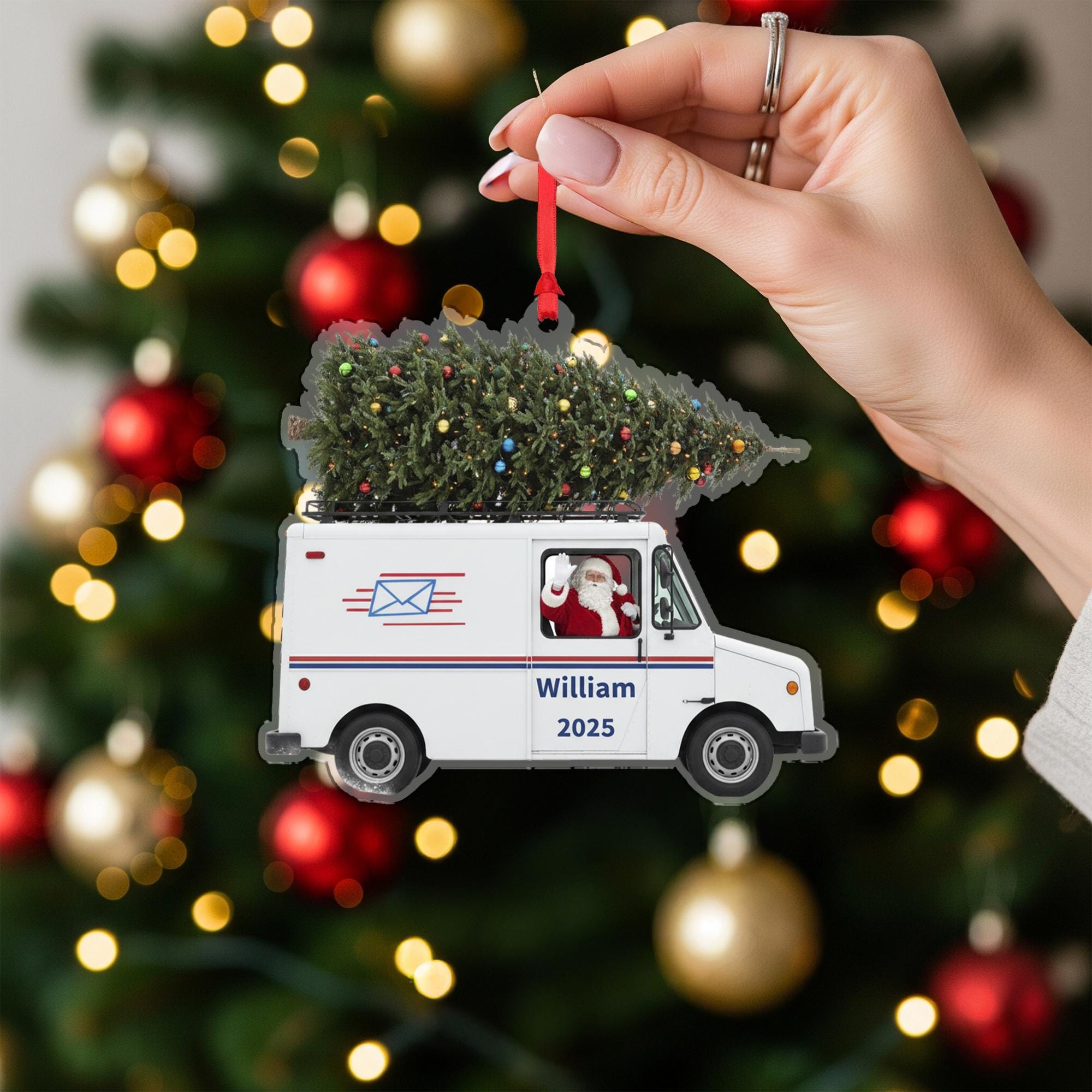 Personalized Mail Truck Ornament – Custom Postal Worker Christmas Tree Gift 2025