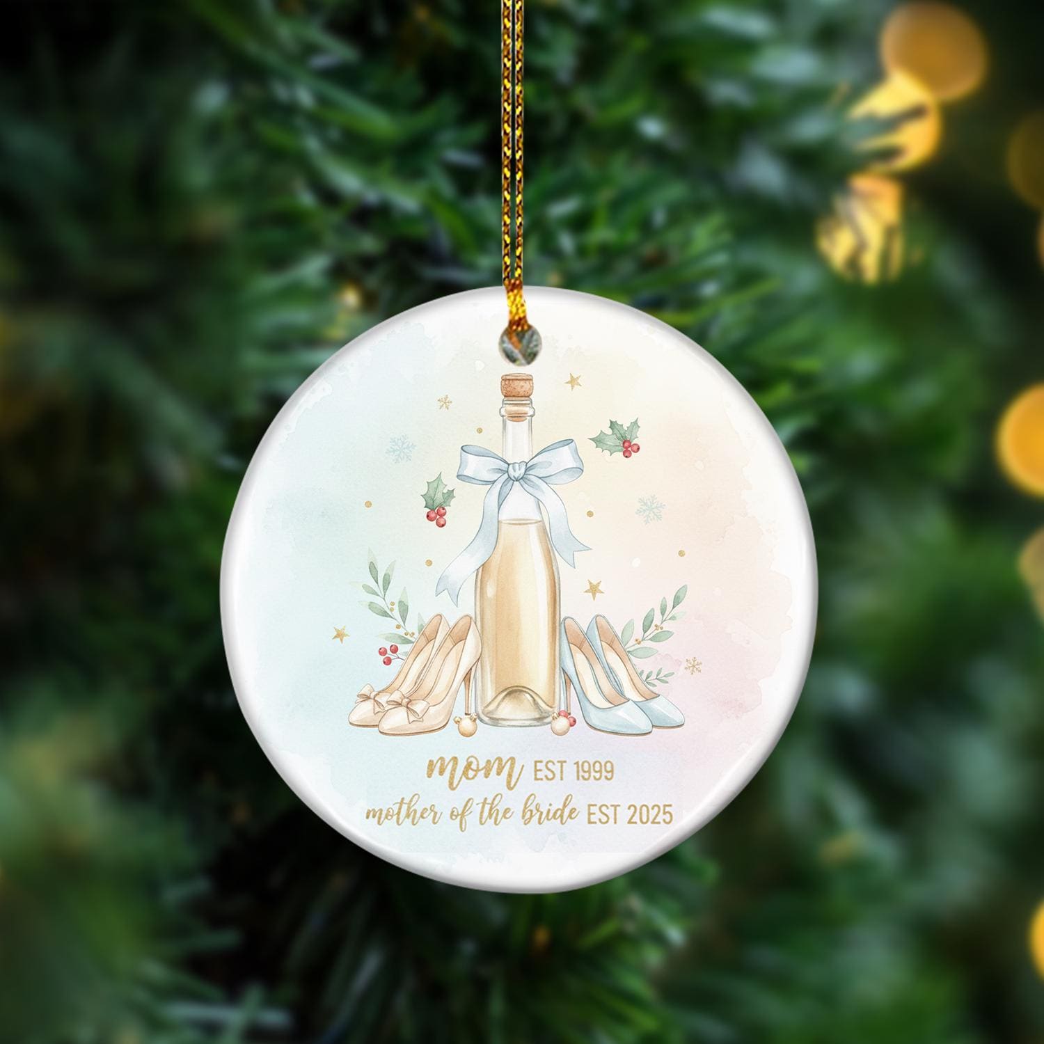 Ceramic Ornament: Mom “Mother of the Bride” Keepsake – Wedding Tree Design