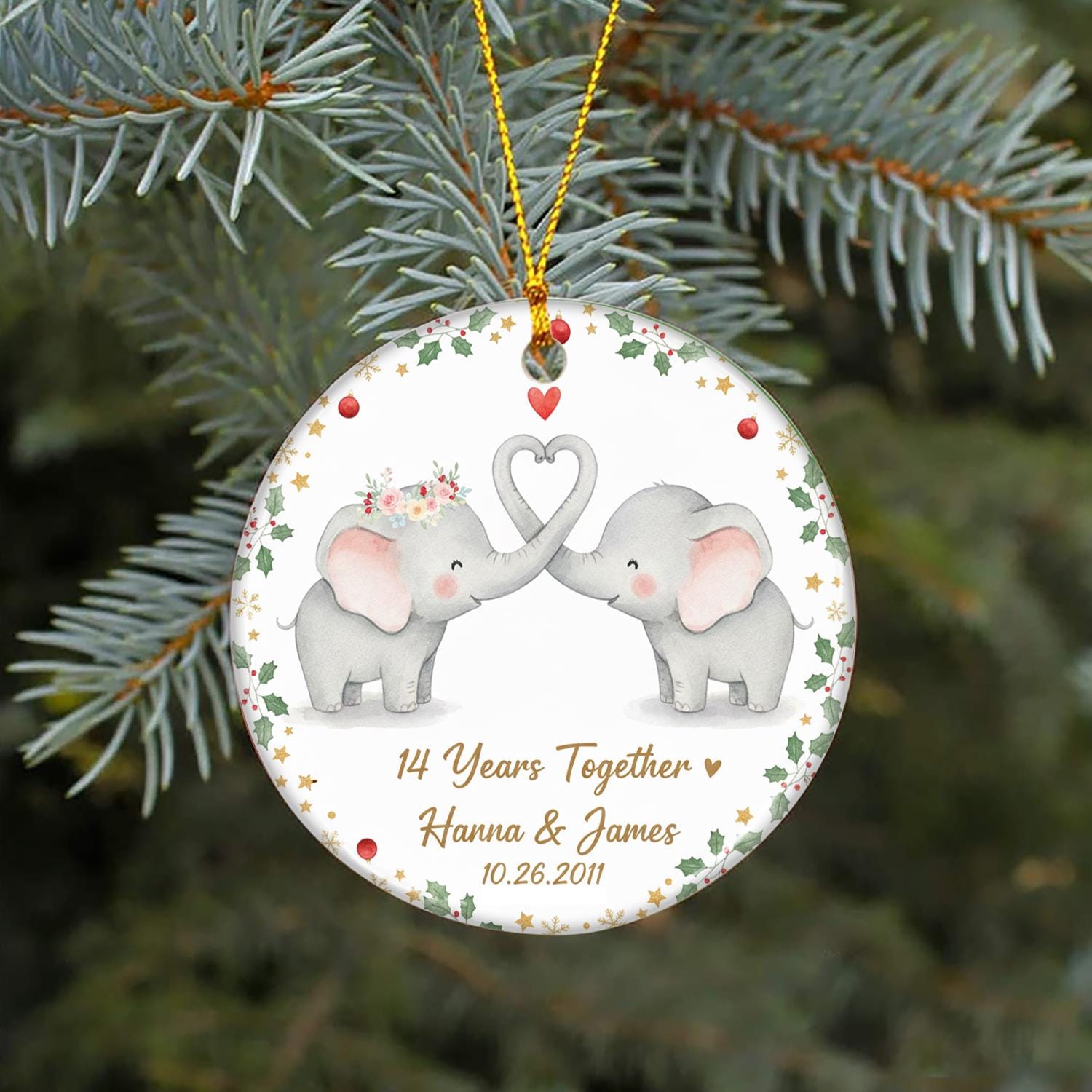 Ceramic Ornament: Elephant Duo Anniversary Keepsake – 14 Years Together