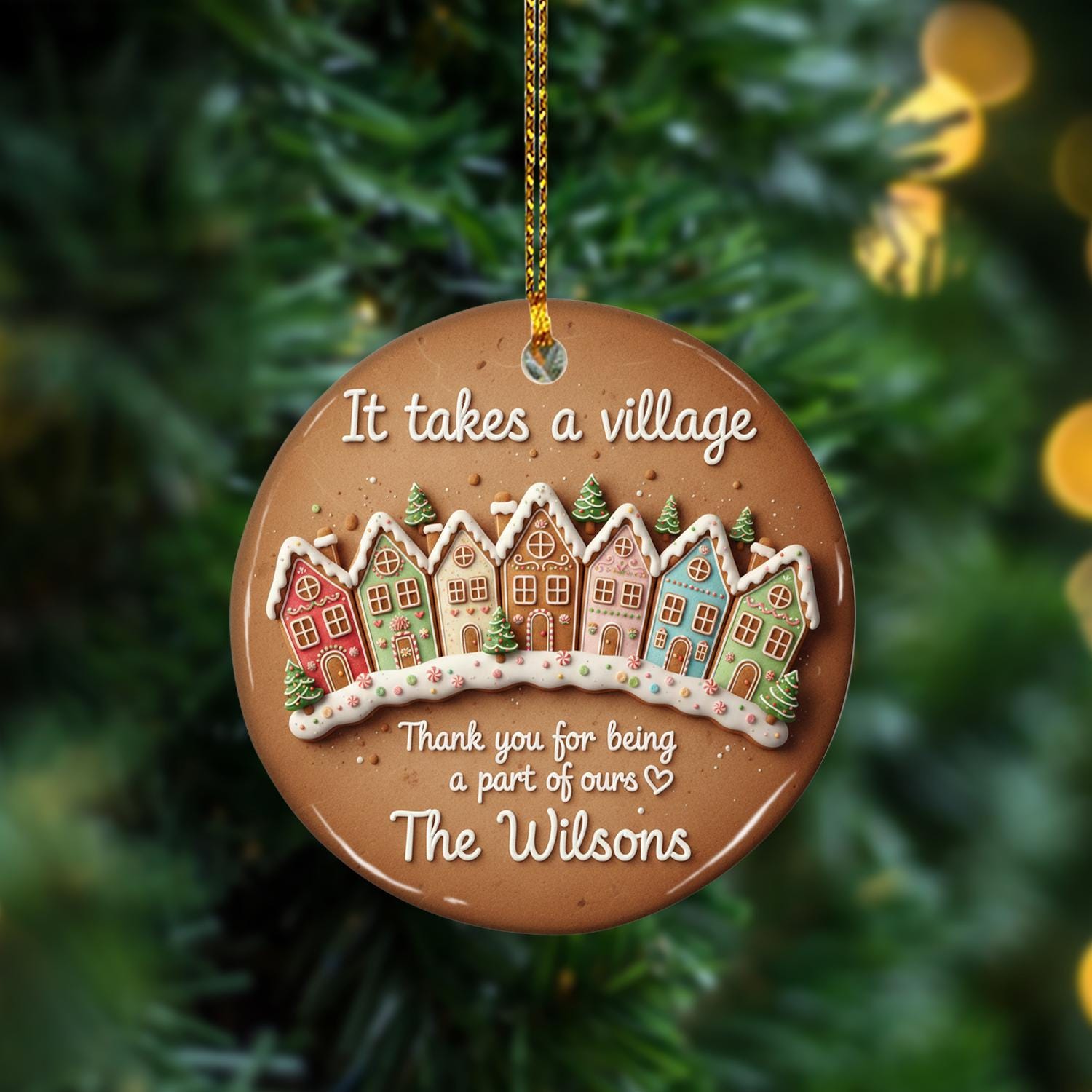 Not 3D Ceramic Ornament: “It Takes a Village” Keepsake – Thank You Community Design