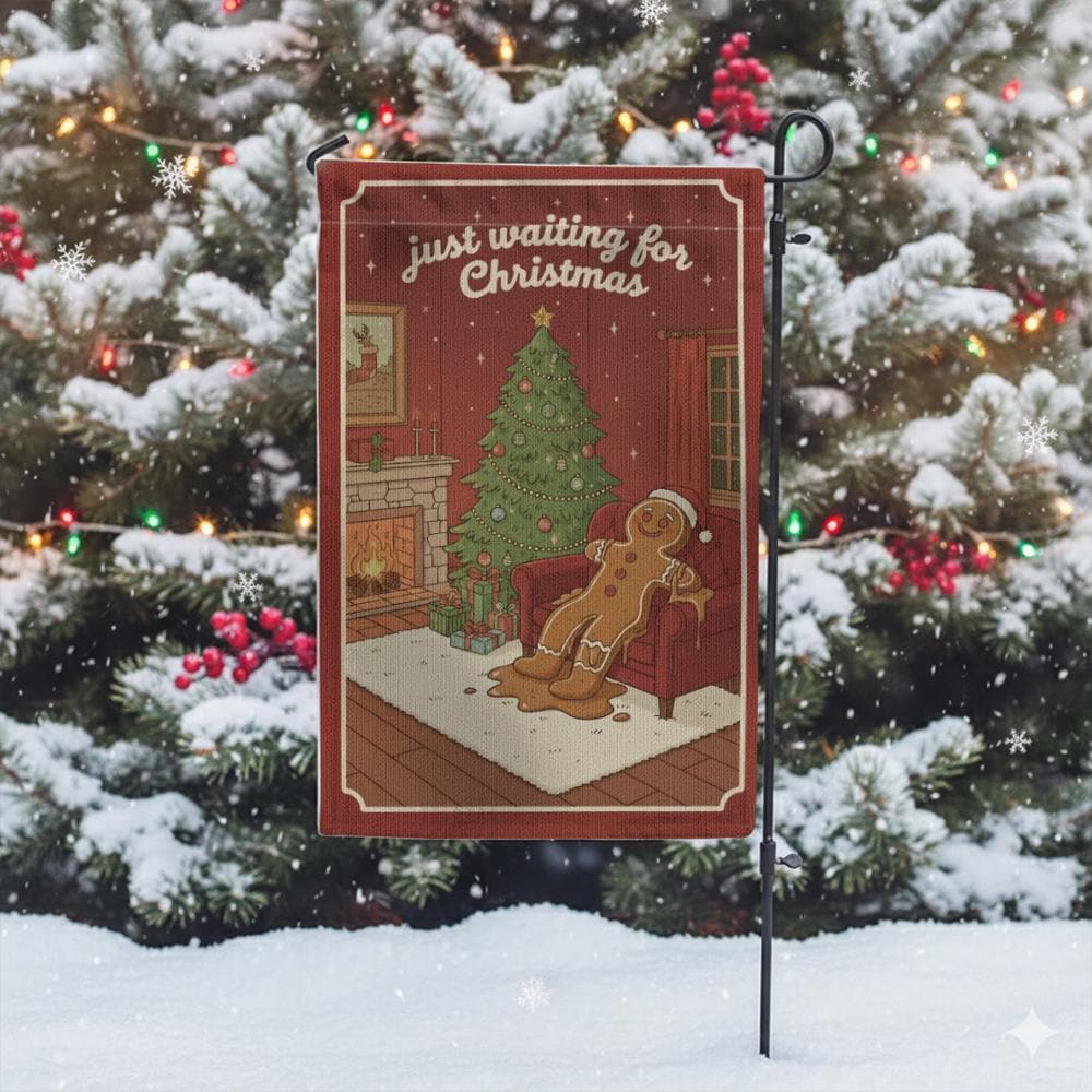 Christmas Garden Flag: “Just Waiting for Christmas” Banner – Outdoor Holiday Decor
