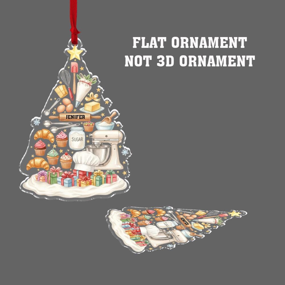 Acrylic Ornament: Baking Ingredients Tree Design Keepsake – Personalized Name Option