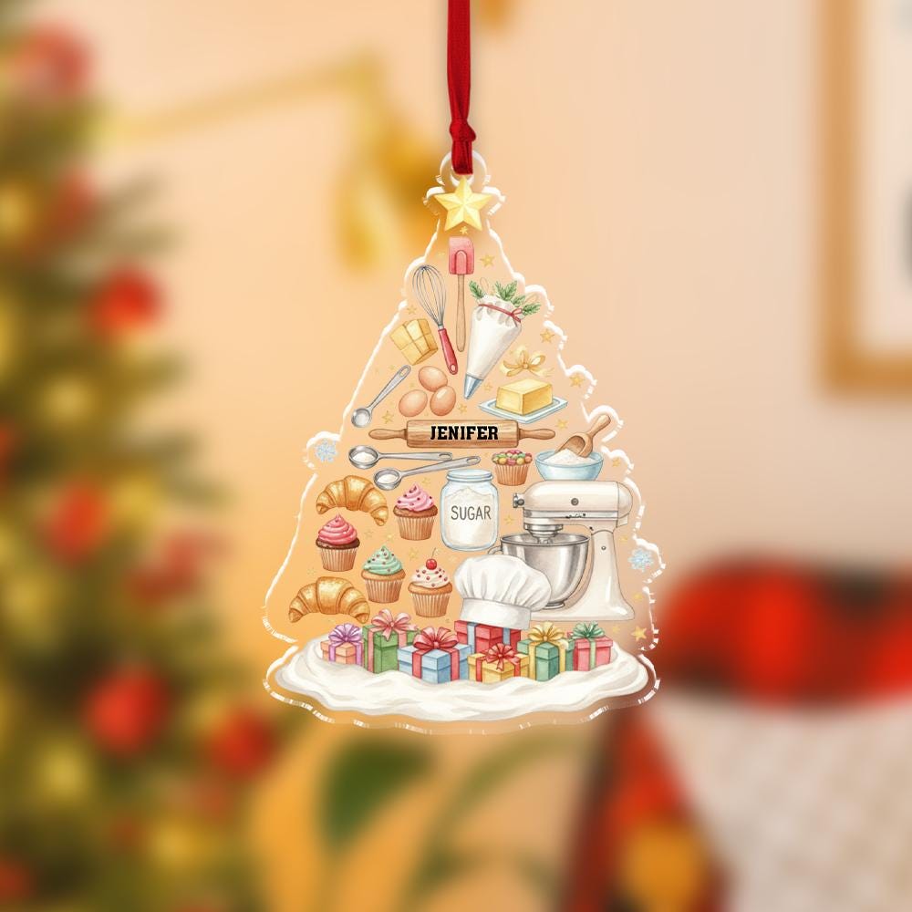 Acrylic Ornament: Baking Ingredients Tree Design Keepsake – Personalized Name Option