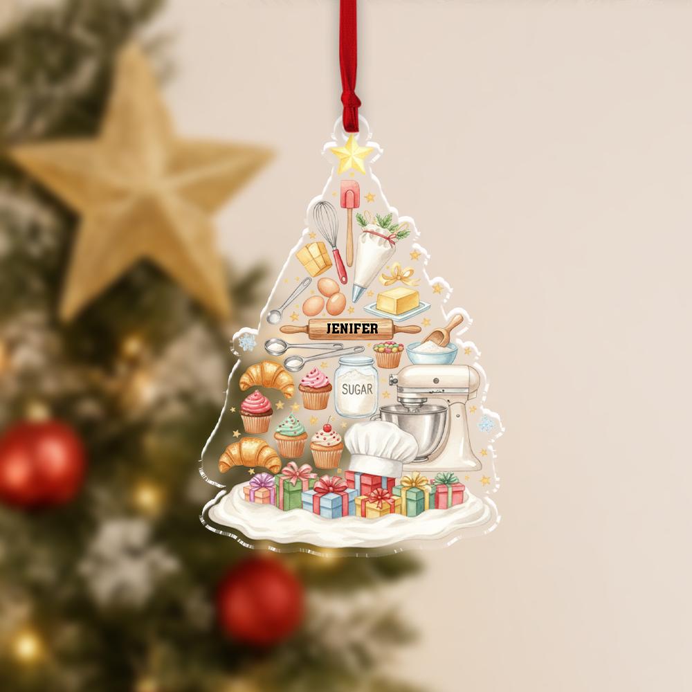 Acrylic Ornament: Baking Ingredients Tree Design Keepsake – Personalized Name Option