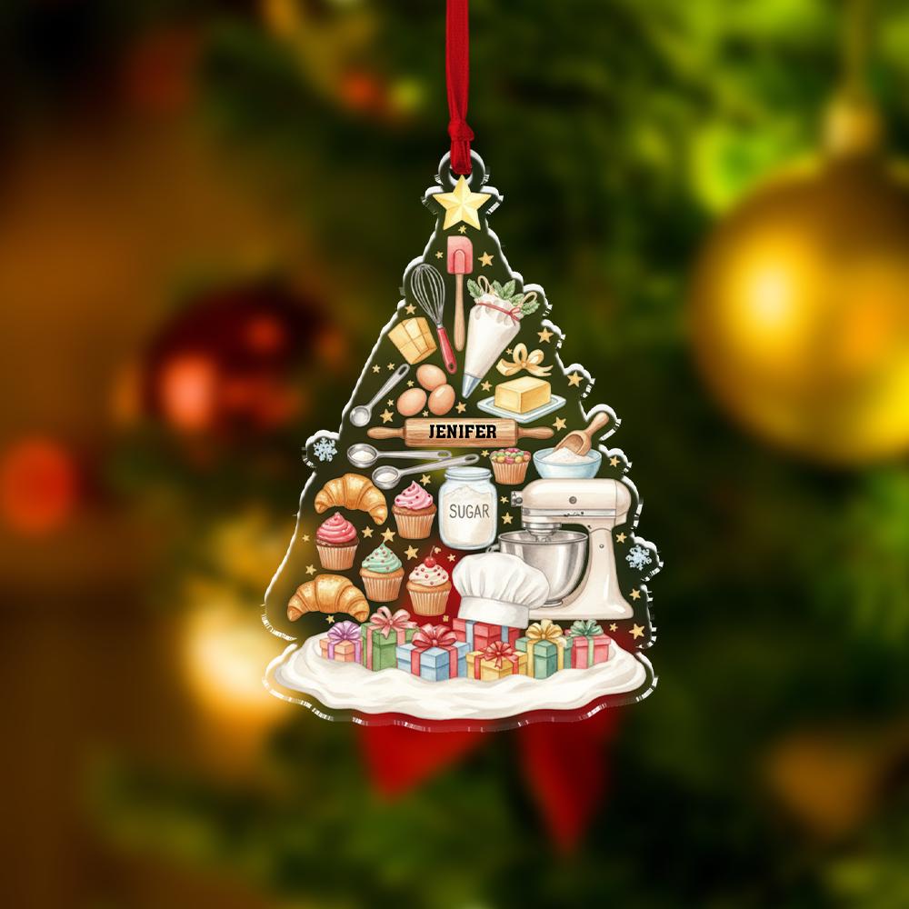 Acrylic Ornament: Baking Ingredients Tree Design Keepsake – Personalized Name Option