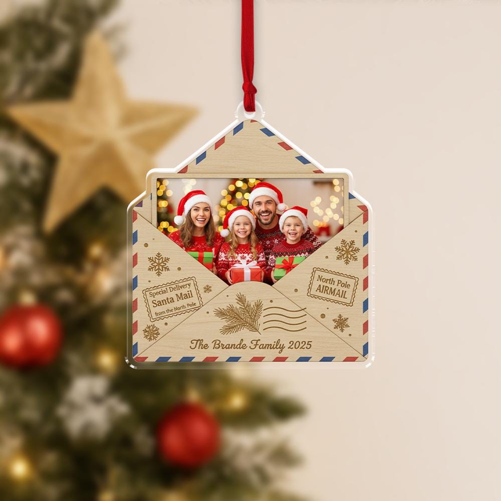 Custom Photo Envelope Ornament, Family Christmas Tree Decoration, Personalized Santa Mail Keepsake