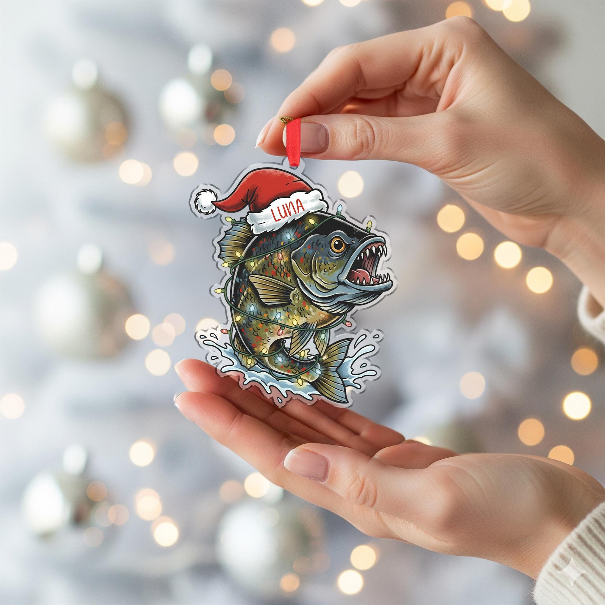 Personalized Trout Fishing Acrylic Ornament: Angler Fisherman Christmas Gift