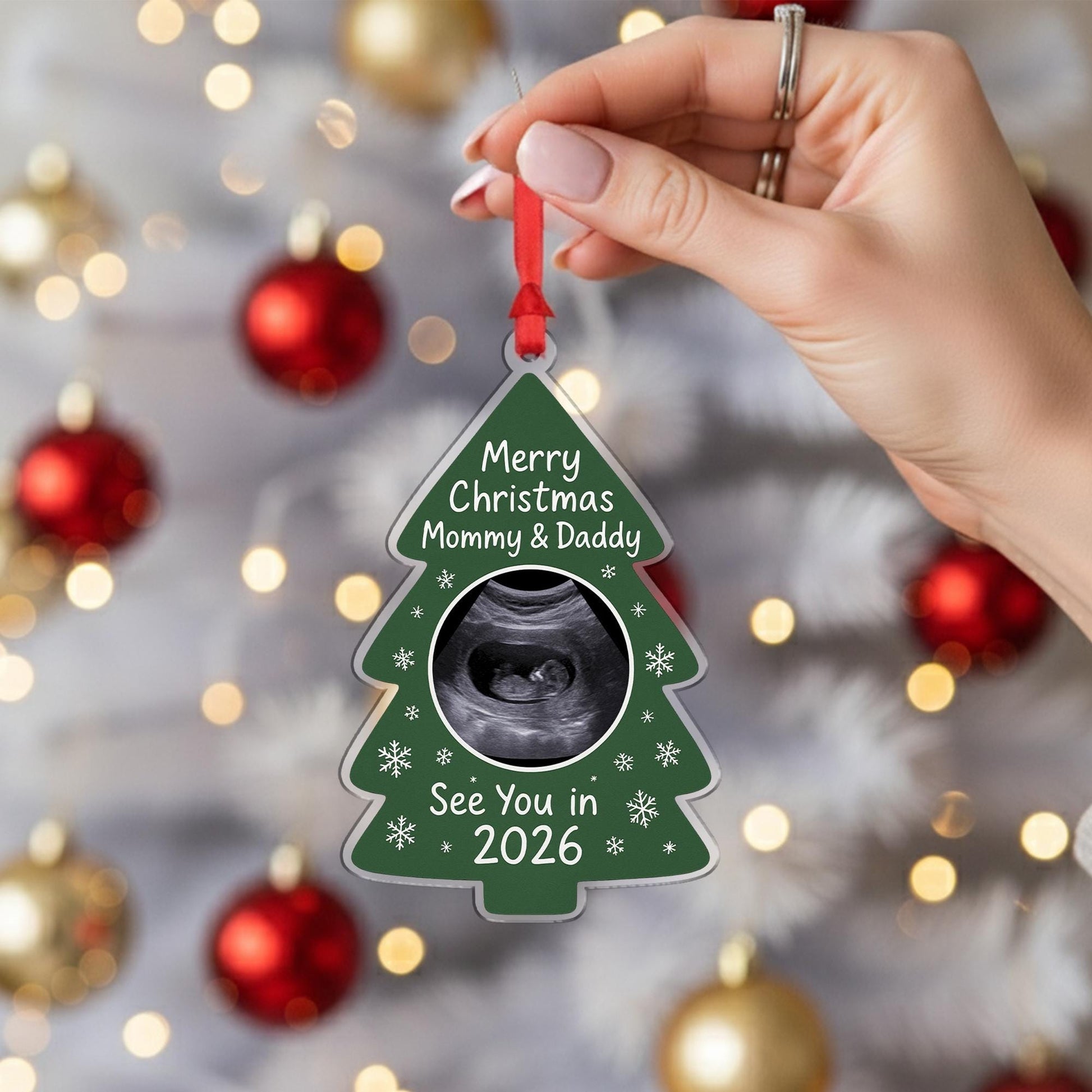 Personalized Ultrasound Acrylic Ornament: Pregnancy Announcement Christmas Gift for Parents to Be