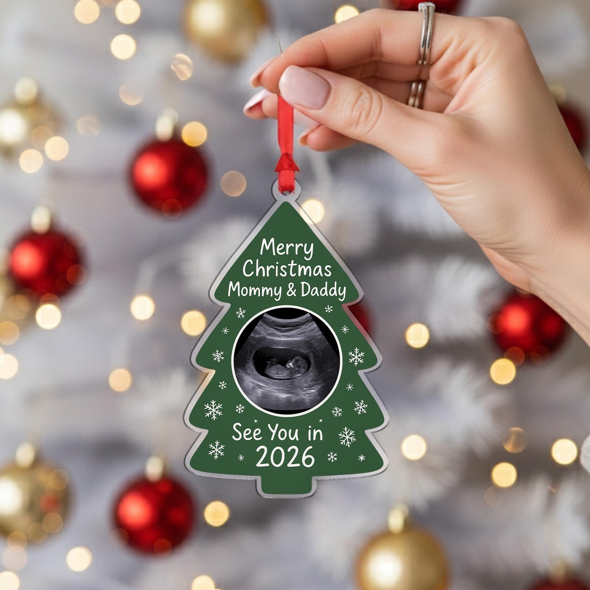 Personalized Ultrasound Acrylic Ornament: Pregnancy Announcement Christmas Gift for Parents to Be