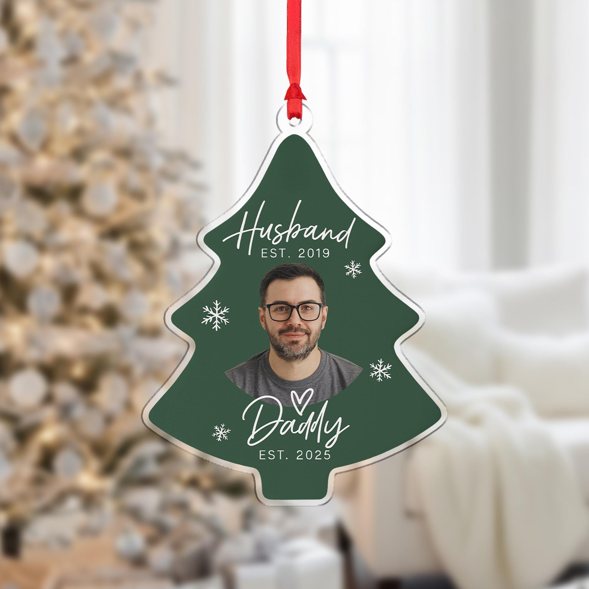 Custom Photo New Dad & Husband Acrylic Ornament: Christmas Pregnancy Announcement