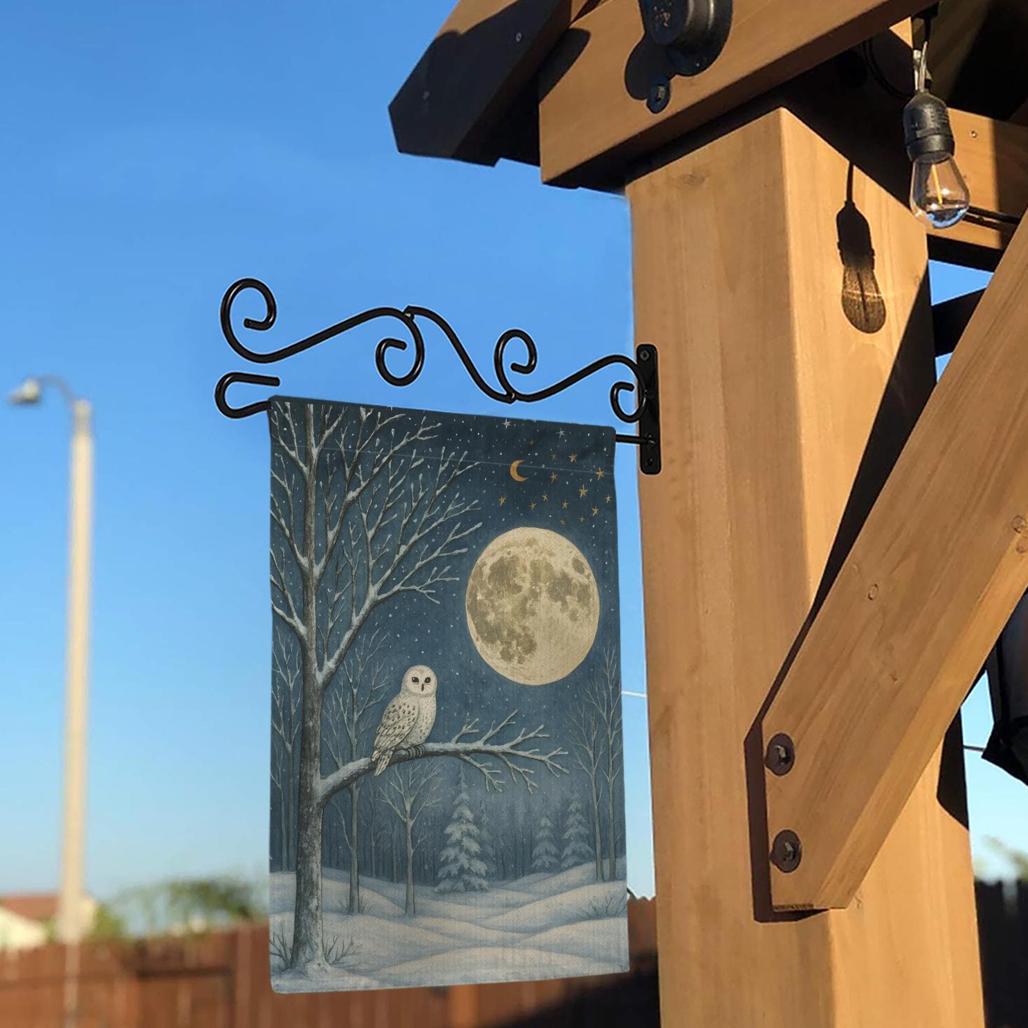 Snowy Owl Winter Garden Flag: Woodland Moon Yard Decor