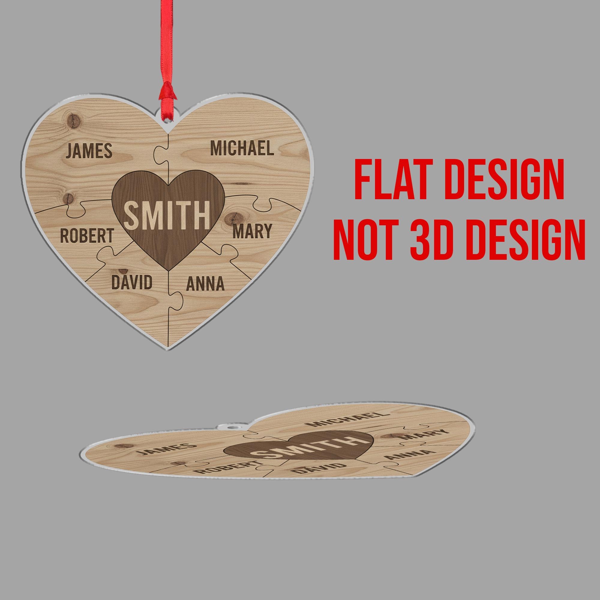 Personalized Wooden Ornament – Family Name Puzzle Heart, Custom Christmas Decoration