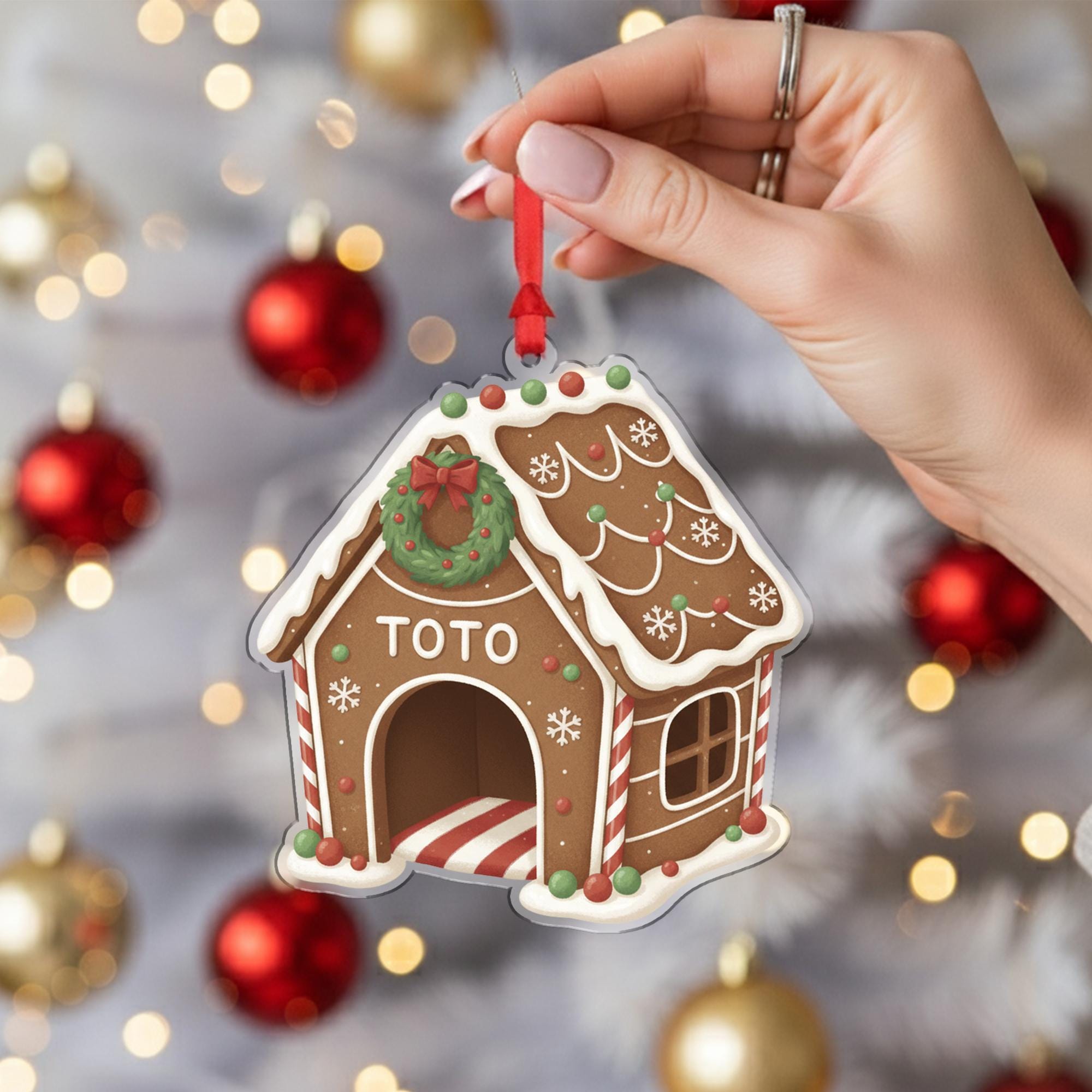 Personalized Gingerbread House Ornament – Custom Pet Name, Christmas Decoration