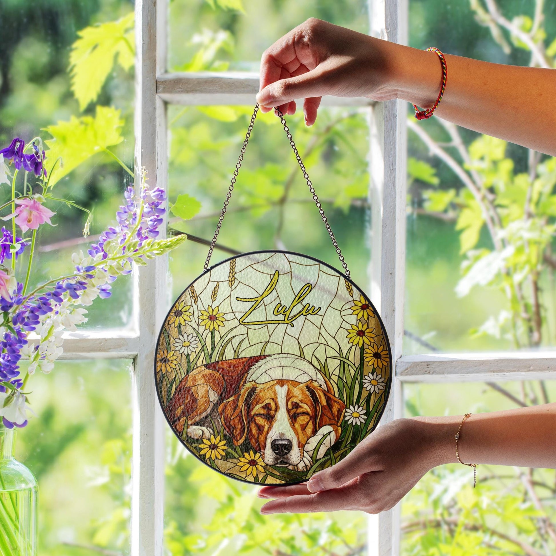 Custom Pet Window Hanging: Personalized Dog Portrait Glass Sun Catcher Decoration