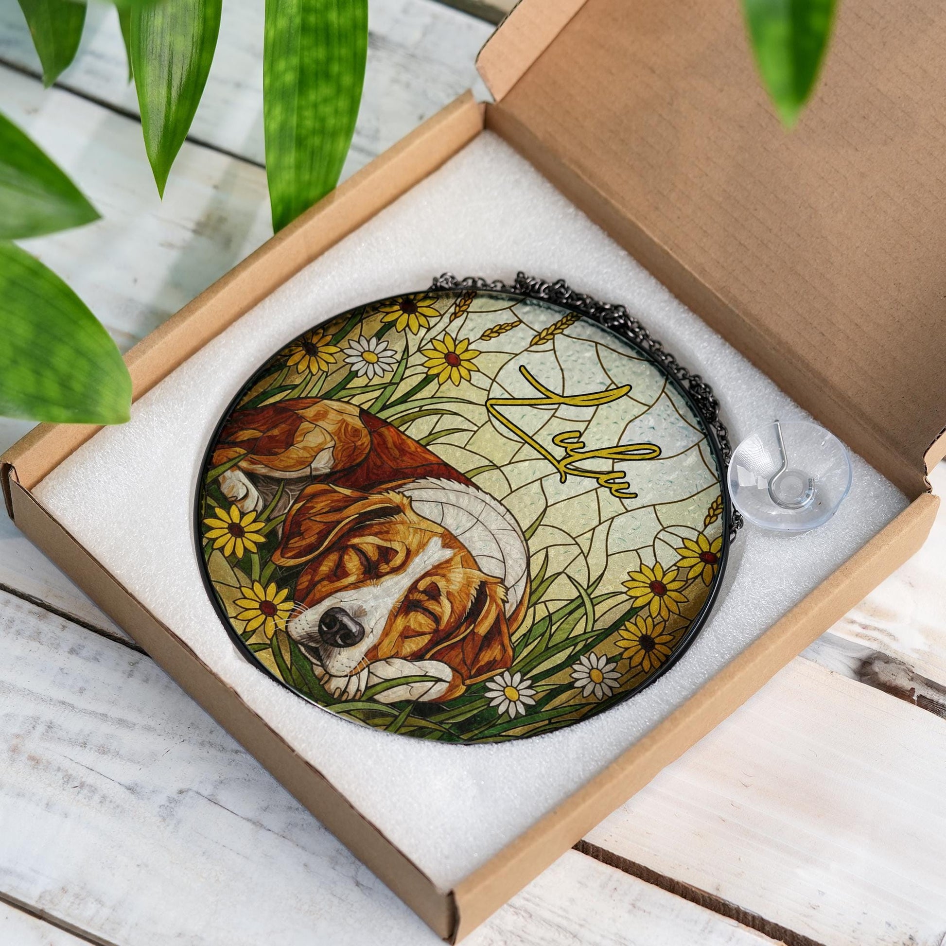 Custom Pet Window Hanging: Personalized Dog Portrait Glass Sun Catcher Decoration