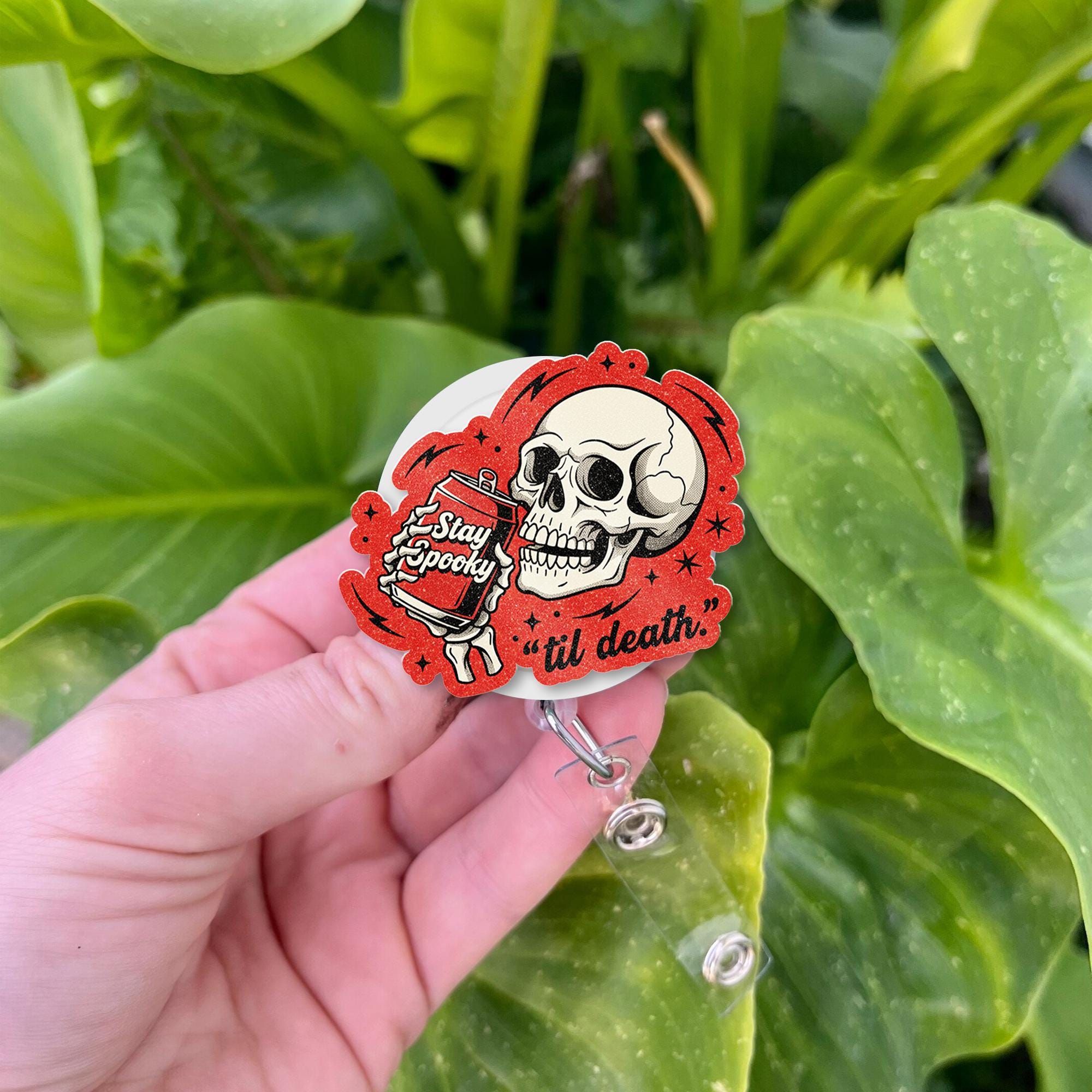 Skull Badge Reel: Stay Spooky Til Death ID Holder Halloween Accessory