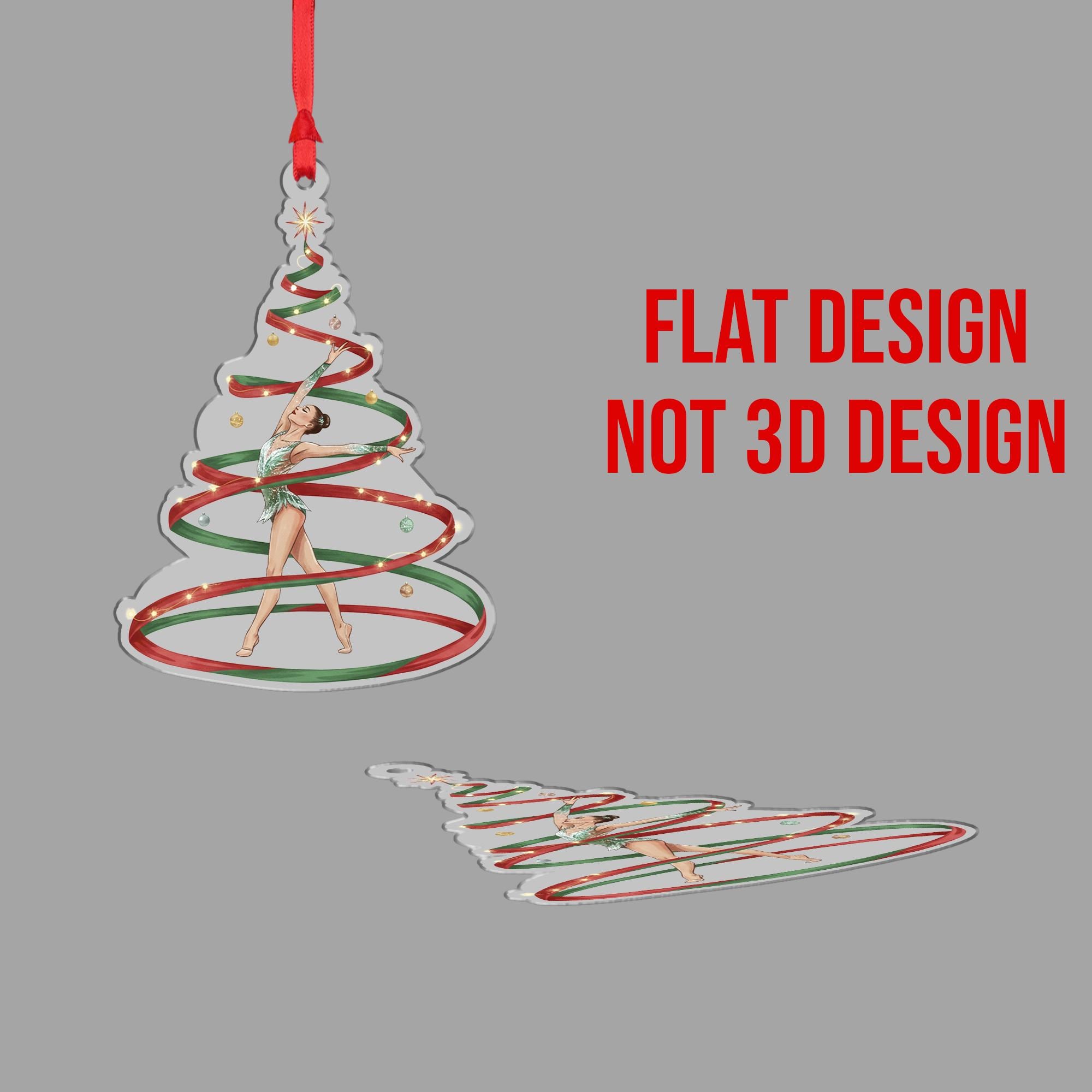 Rhythmic Gymnast Christmas Tree Ornament – Acrylic Hanging Decoration with Red and Green Ribbon Design