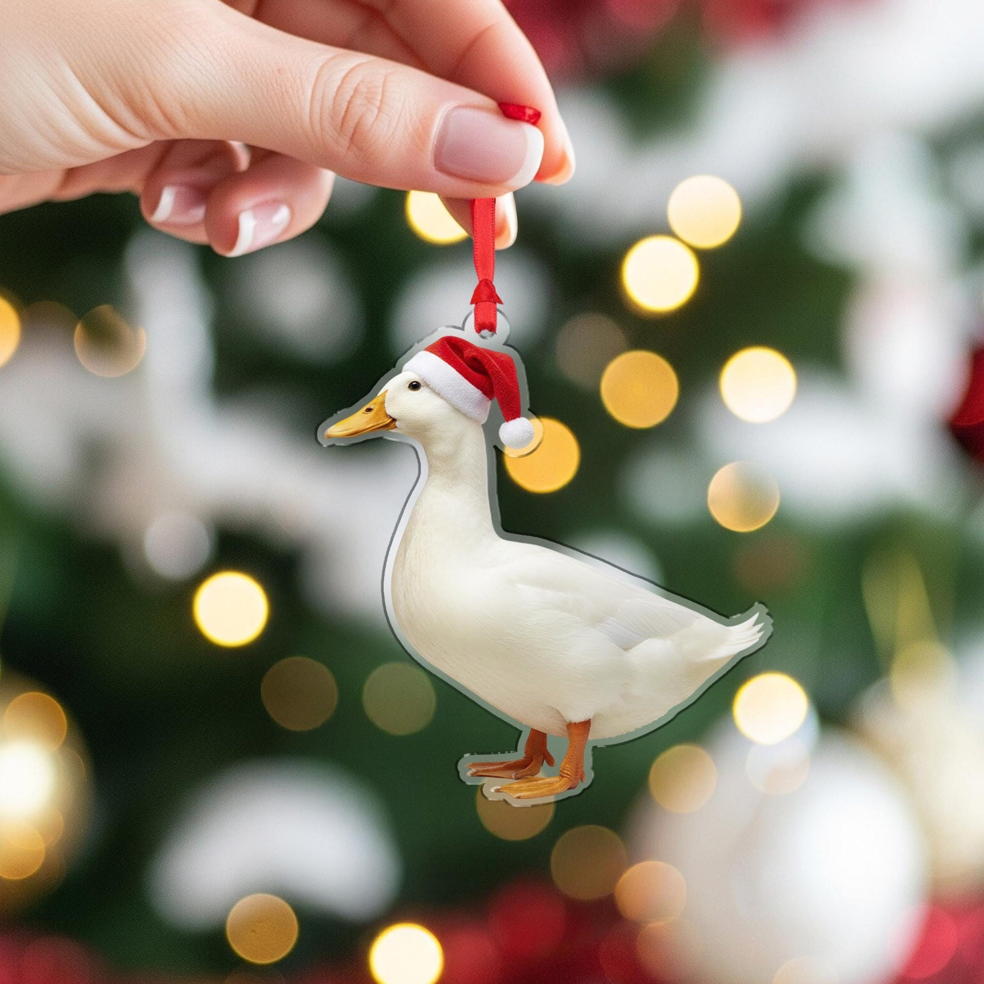 Duck Christmas Ornament – Acrylic Hanging Decoration with Santa Hat Design