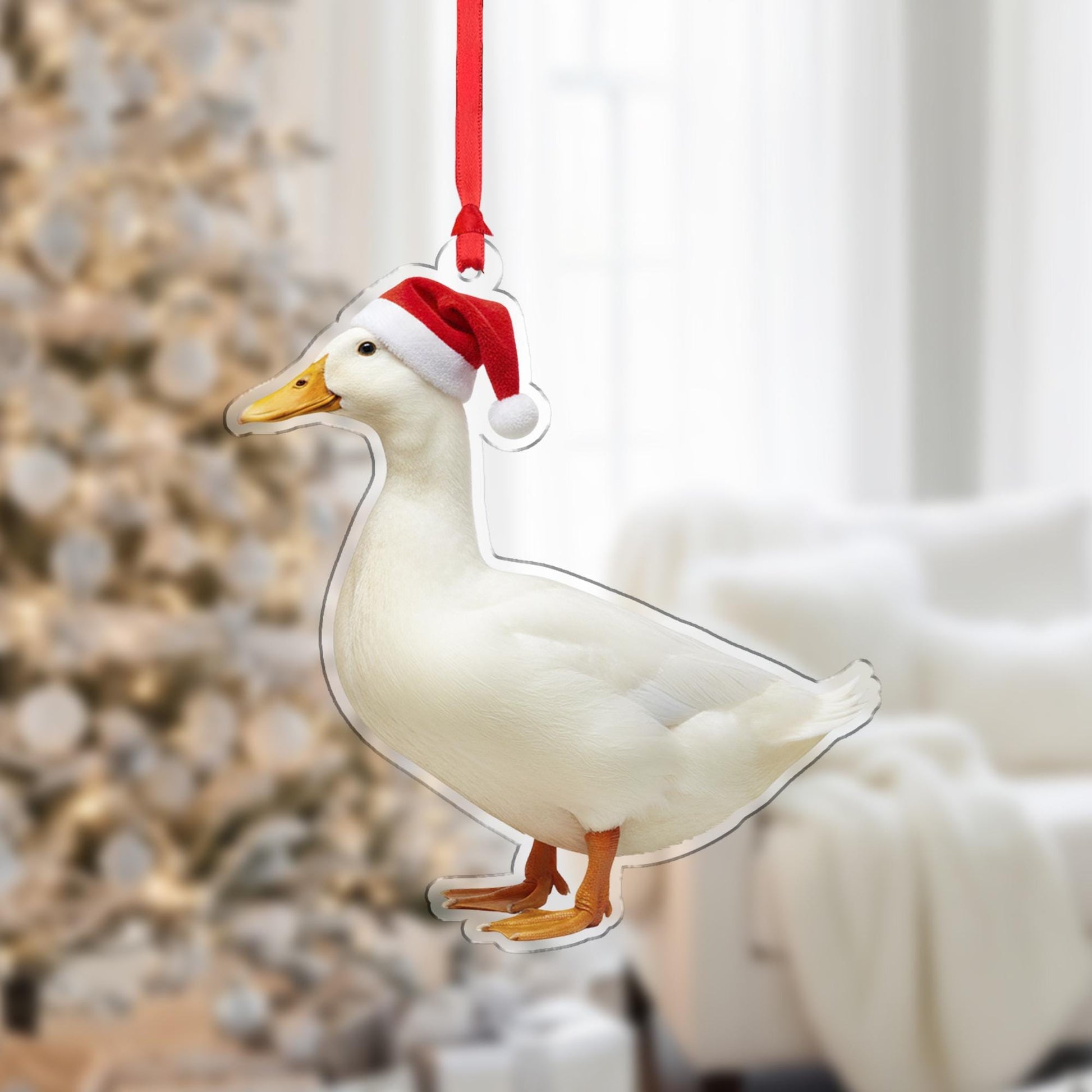 Duck Christmas Ornament – Acrylic Hanging Decoration with Santa Hat Design