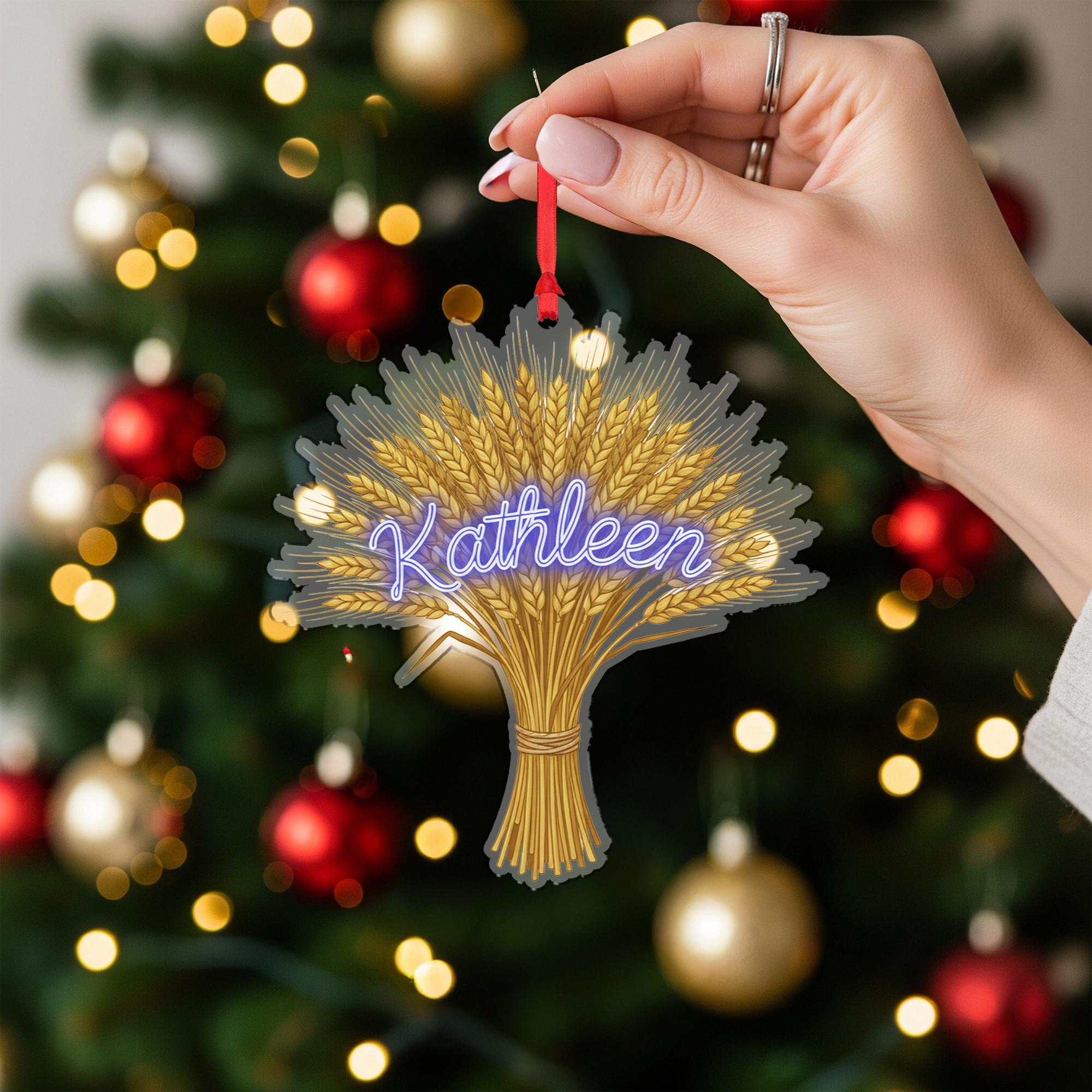 Personalized Wheat Bundle Christmas Ornament – Acrylic Hanging Decoration with Custom Name