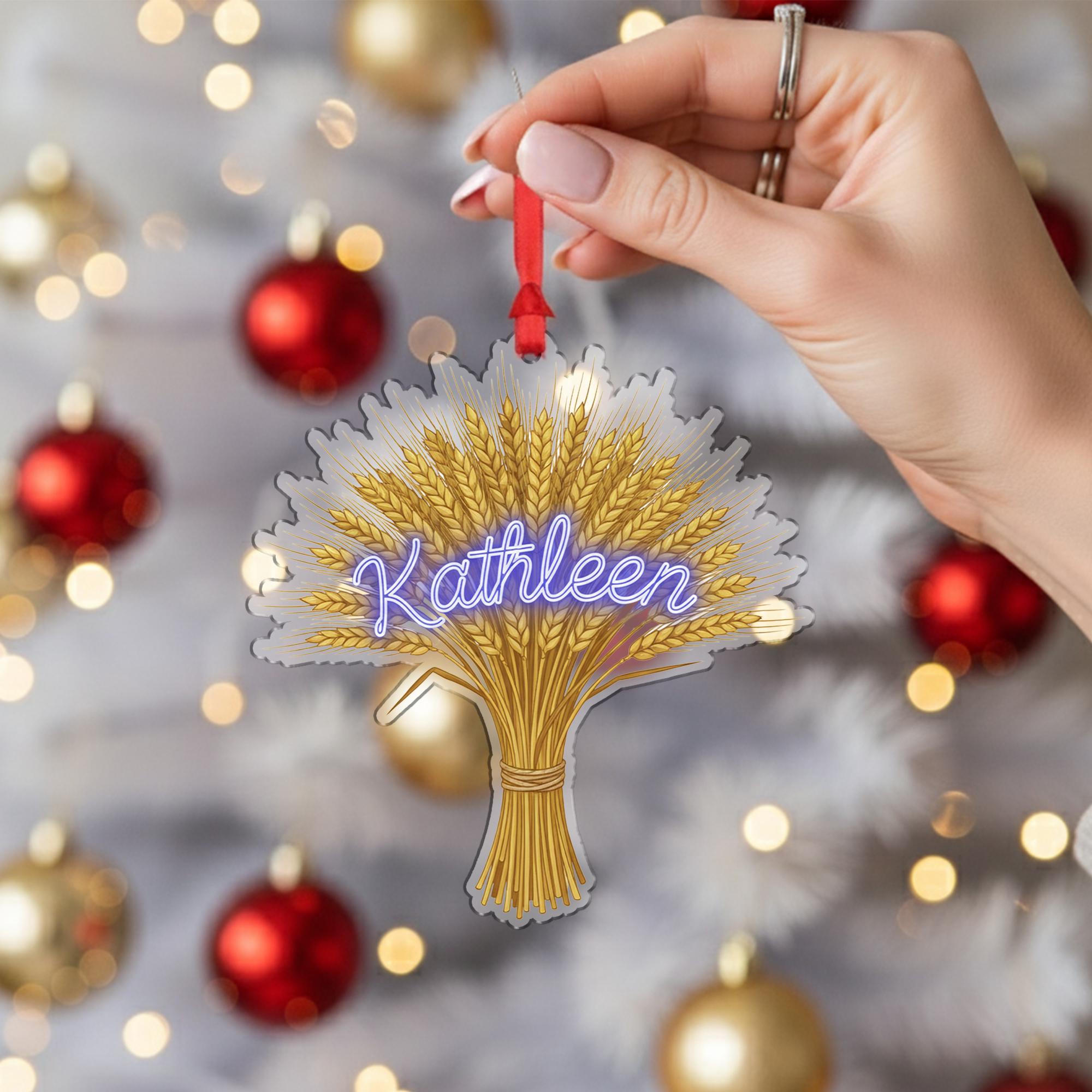 Personalized Wheat Bundle Christmas Ornament – Acrylic Hanging Decoration with Custom Name