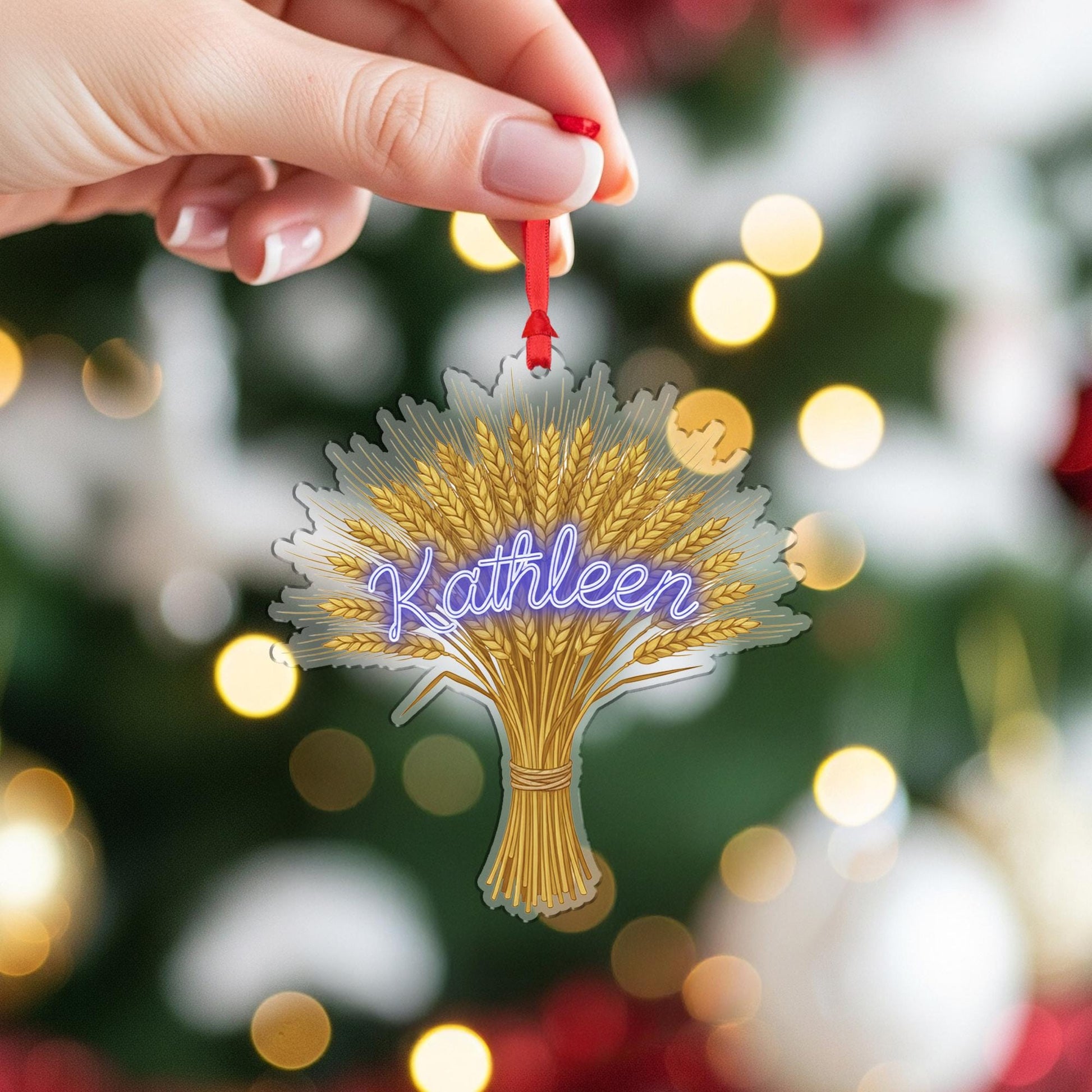 Personalized Wheat Bundle Christmas Ornament – Acrylic Hanging Decoration with Custom Name