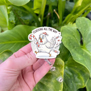 Chicken Badge Reel – Retractable ID Holder with Holiday Santa Hat and Candy Cane Design