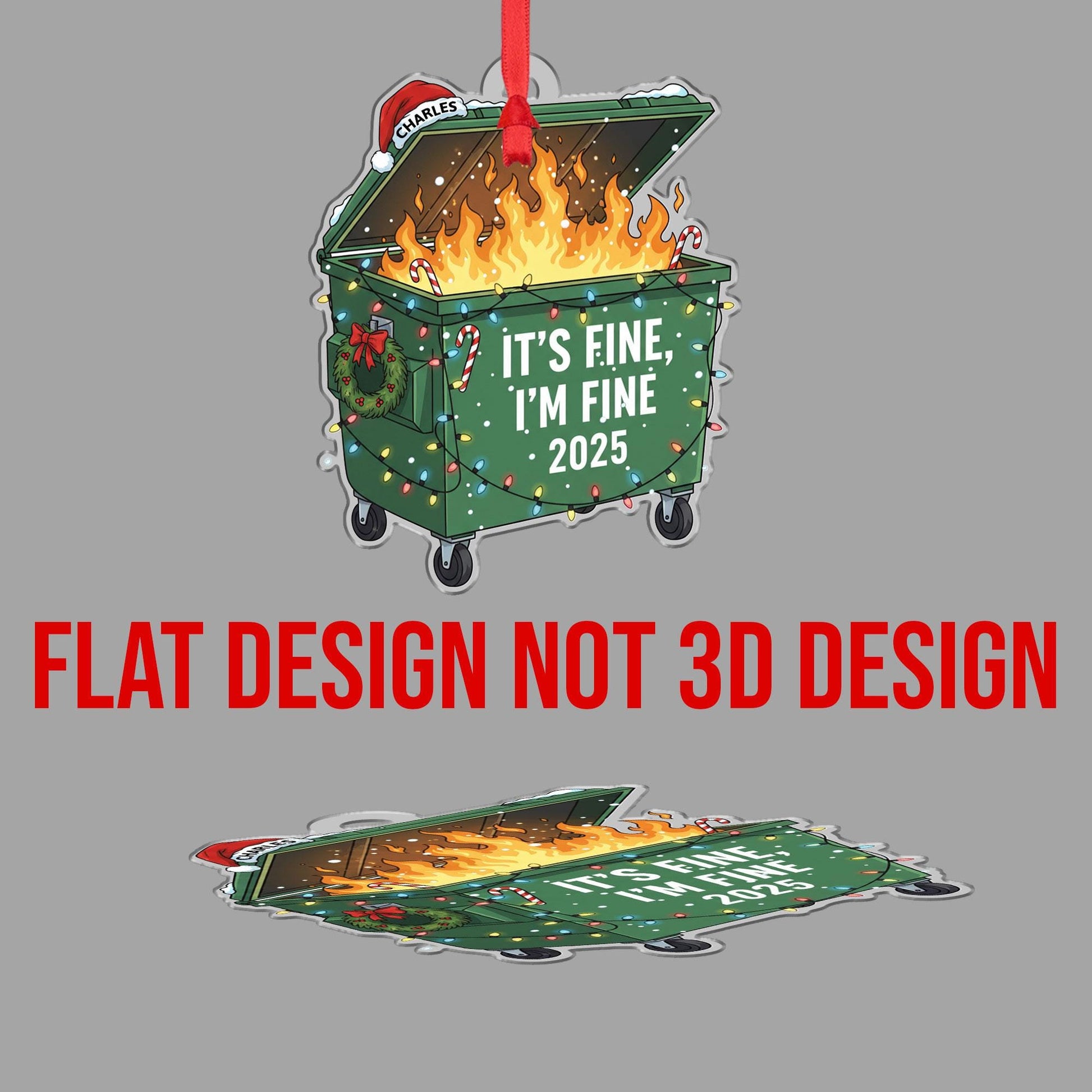 Funny Dumpster Fire Ornament 2025 – Personalized Christmas Tree Decoration