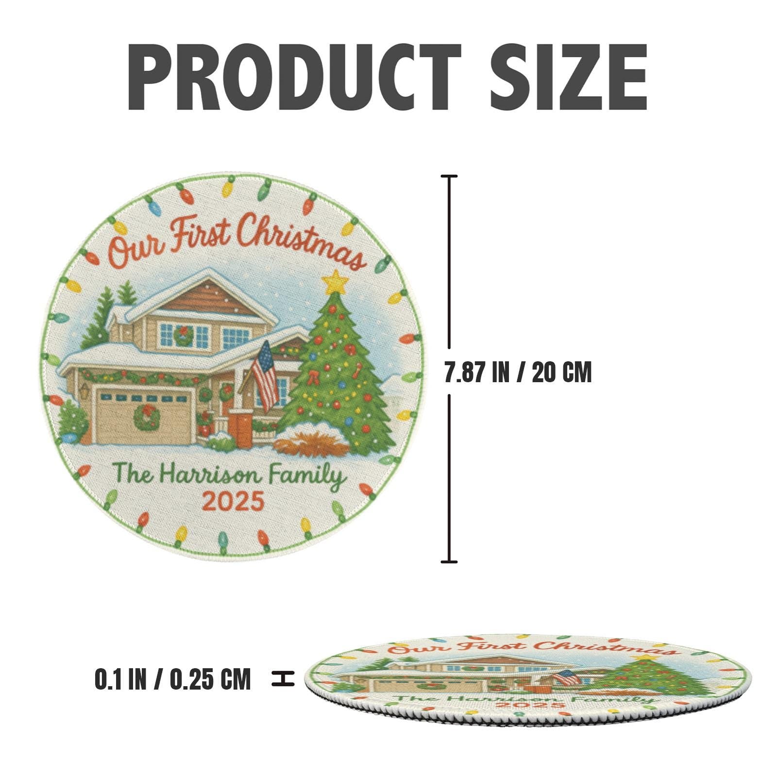 Our First Christmas Round Placemat – Personalized House Family Name & Year Holiday Table Decor