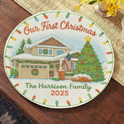 Our First Christmas Round Placemat – Personalized House Family Name & Year Holiday Table Decor