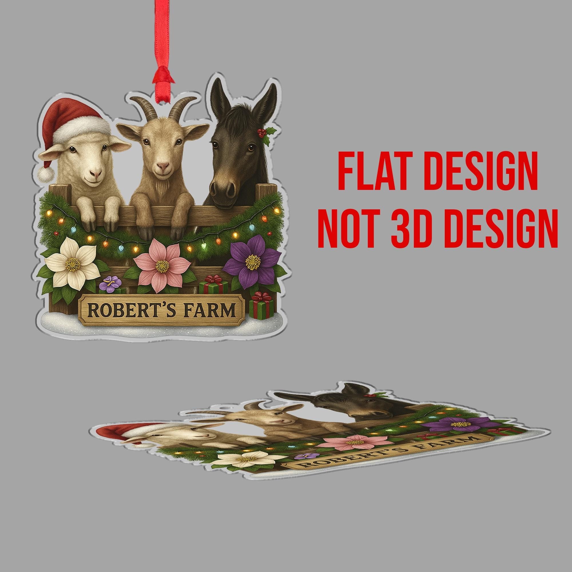 Personalized Farm Animal Christmas Ornament – Acrylic Hanging Decoration with Goat Sheep Donkey Design