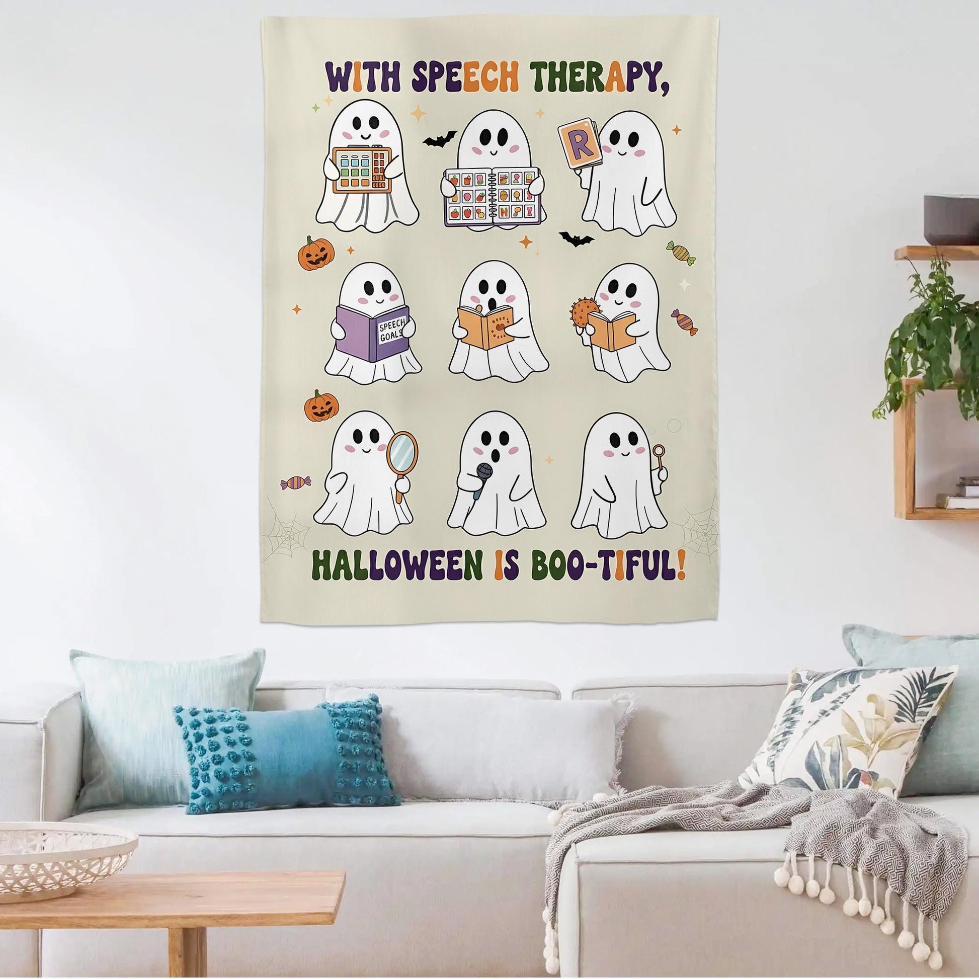 Halloween Ghost Tapestry: Speech Therapy Classroom Decor for SLPs