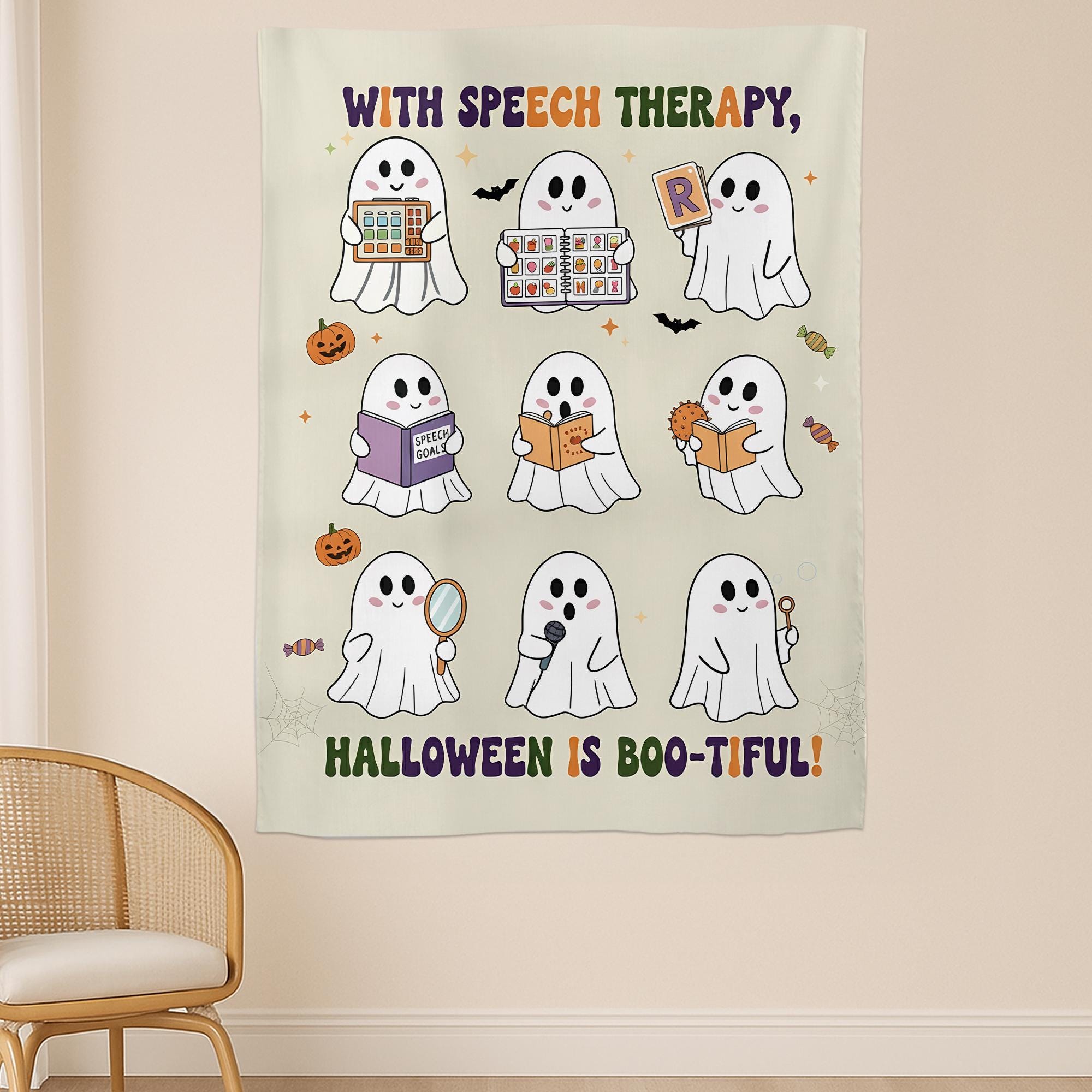 Halloween Ghost Tapestry: Speech Therapy Classroom Decor for SLPs