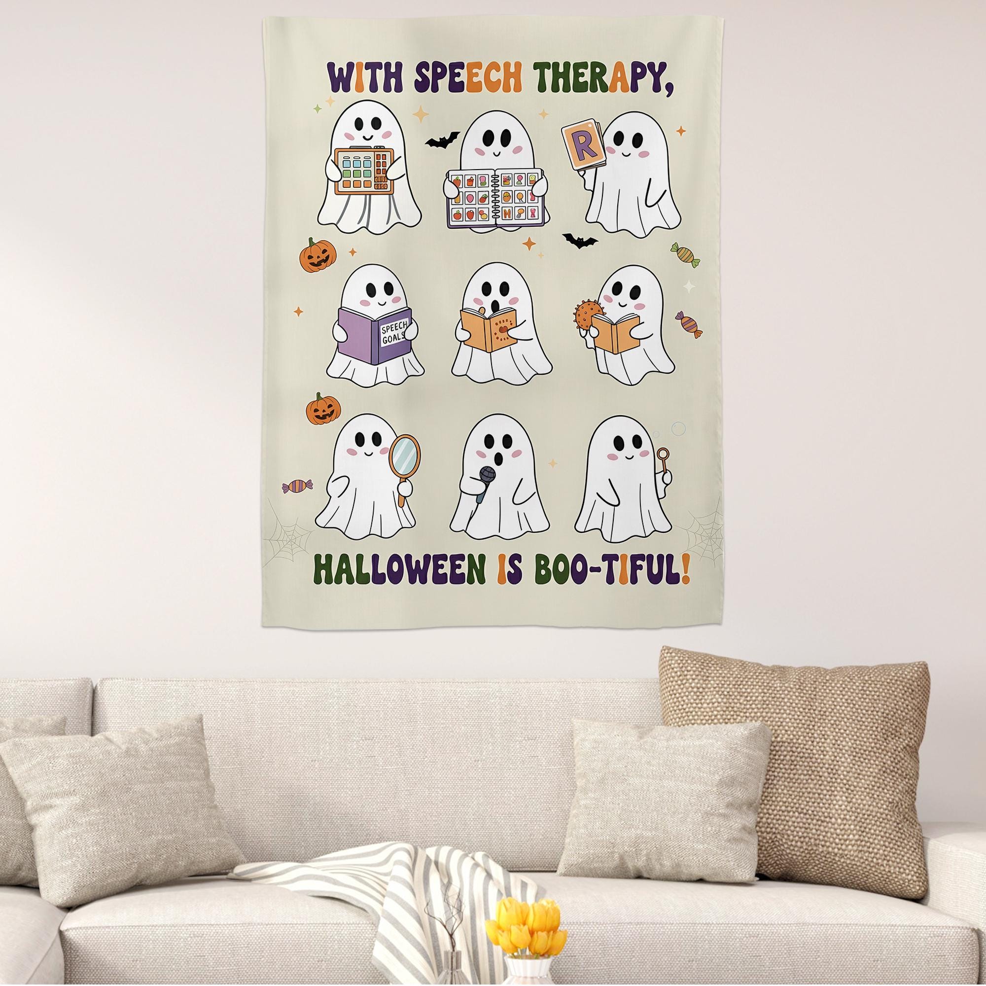 Halloween Ghost Tapestry: Speech Therapy Classroom Decor for SLPs