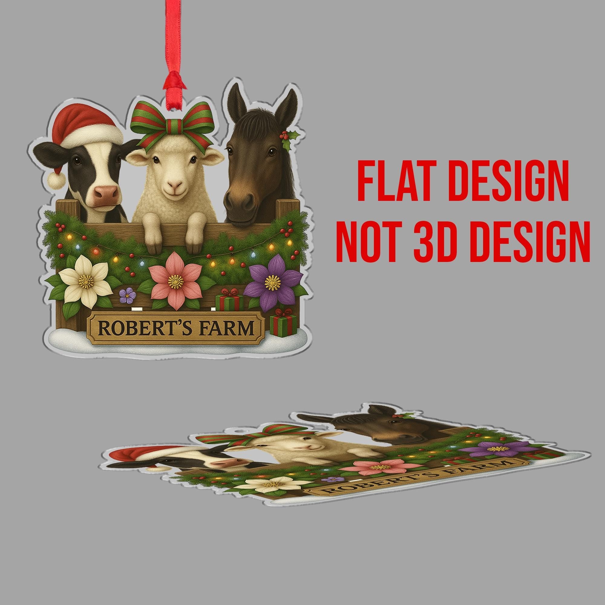 Personalized Farm Animal Christmas Ornament – Acrylic Hanging Decoration with Cow Sheep Horse Design