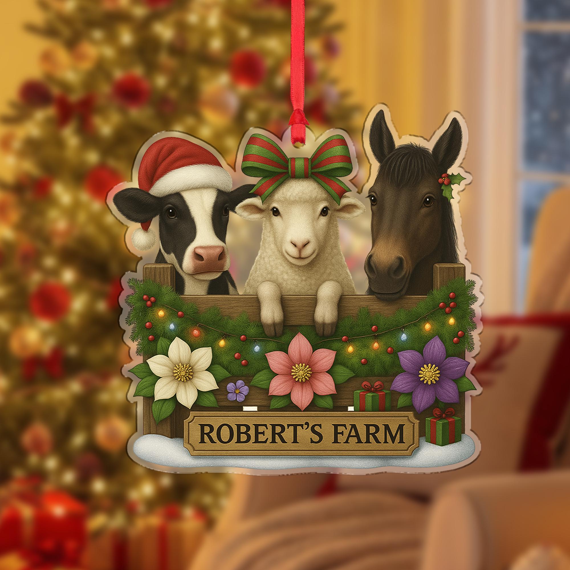 Personalized Farm Animal Christmas Ornament – Acrylic Hanging Decoration with Cow Sheep Horse Design