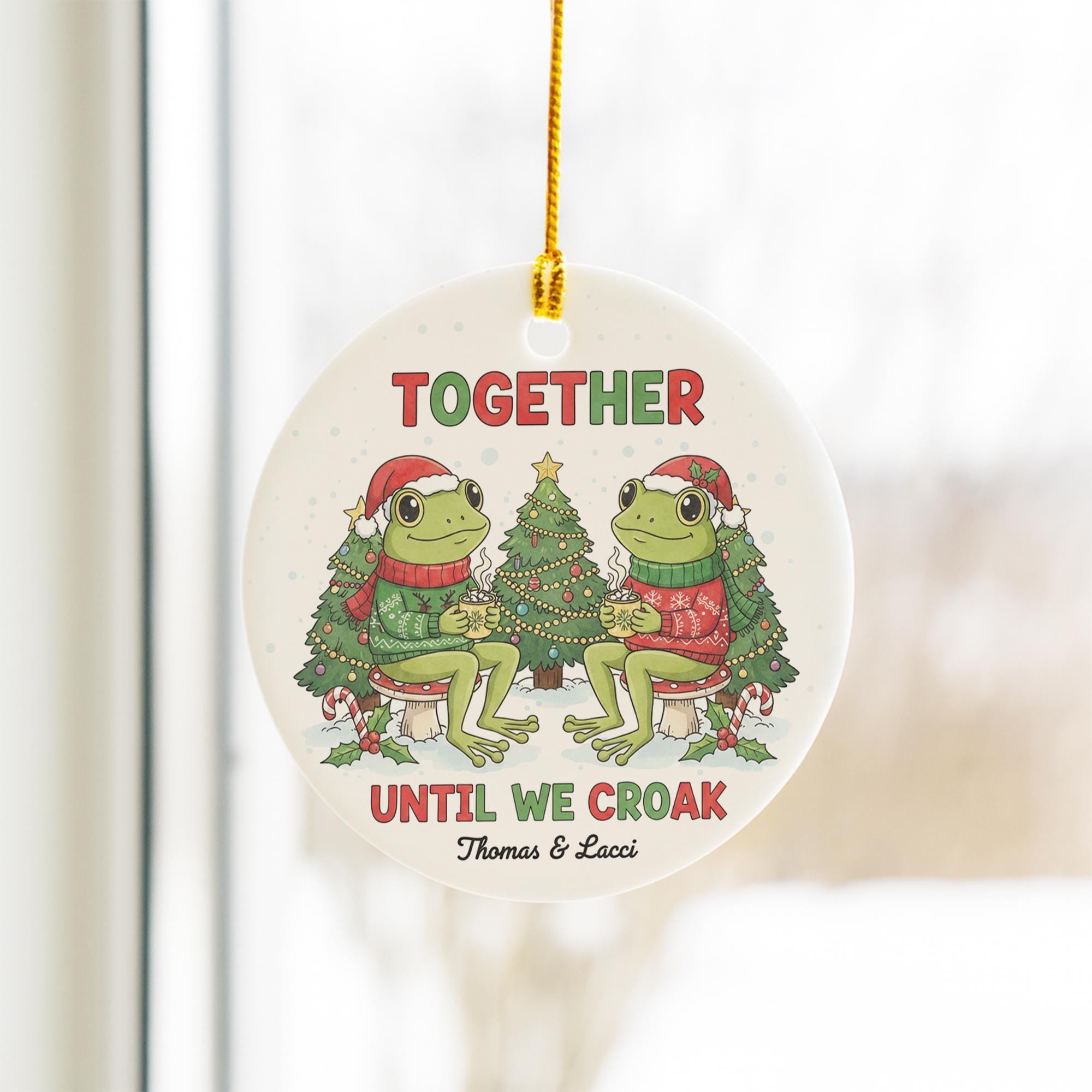 Personalized Ceramic Ornament: Frog Couple Christmas Design